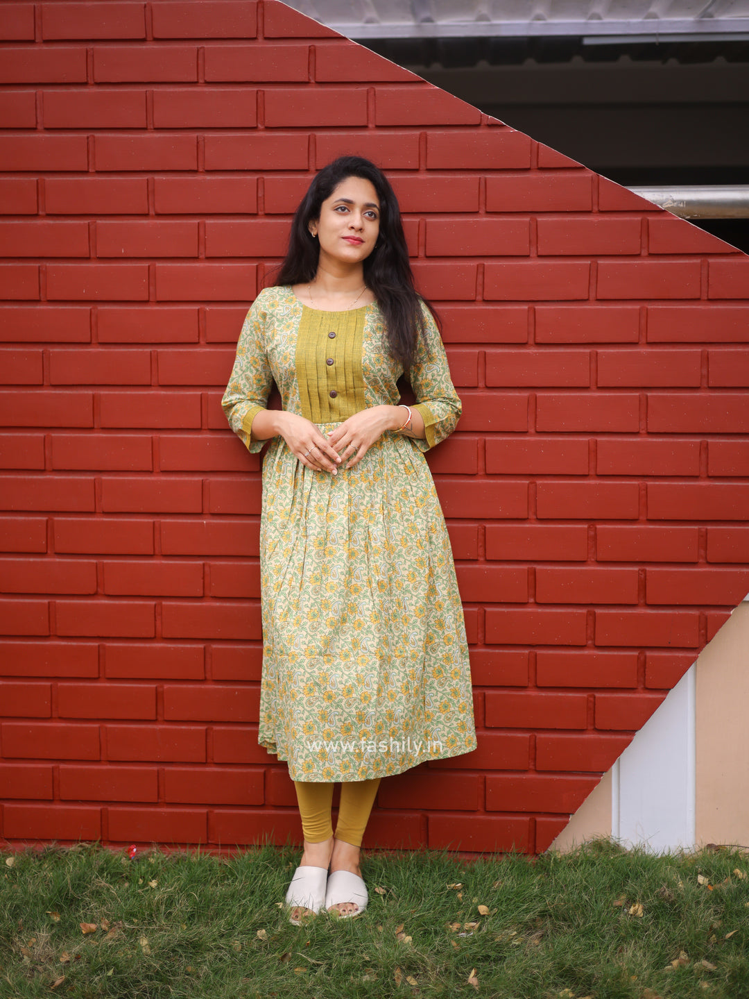 Fashily Cotton Cambric Mustard yellow Anarkali Kurti