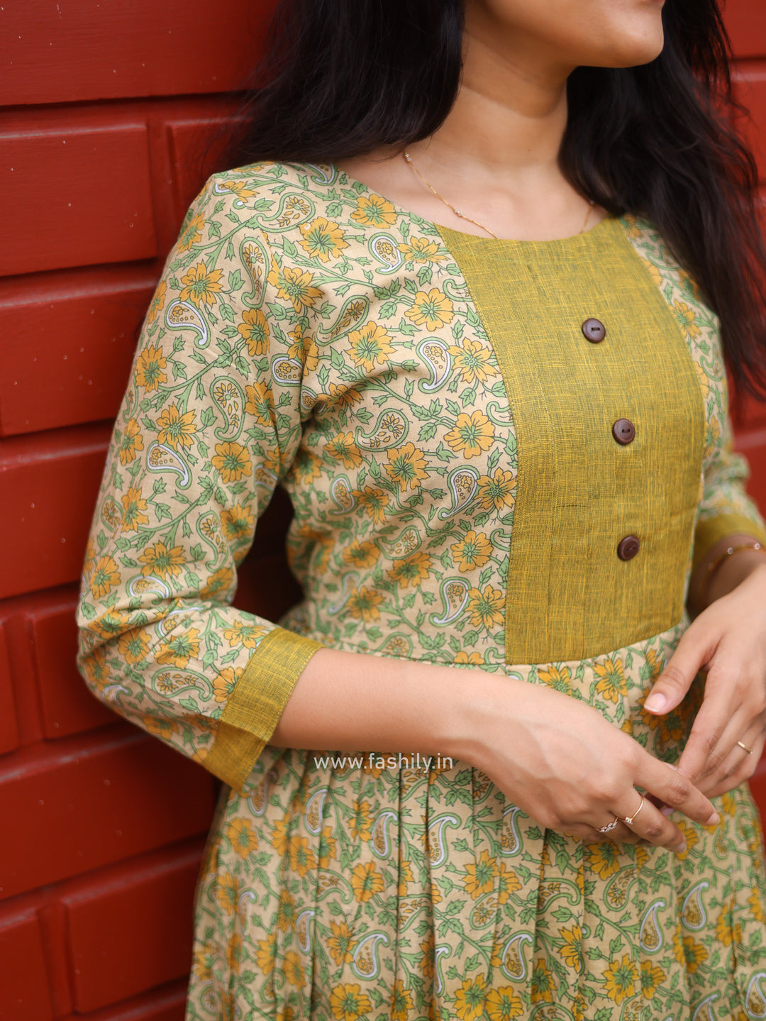 Fashily Cotton Cambric Mustard yellow Anarkali Kurti