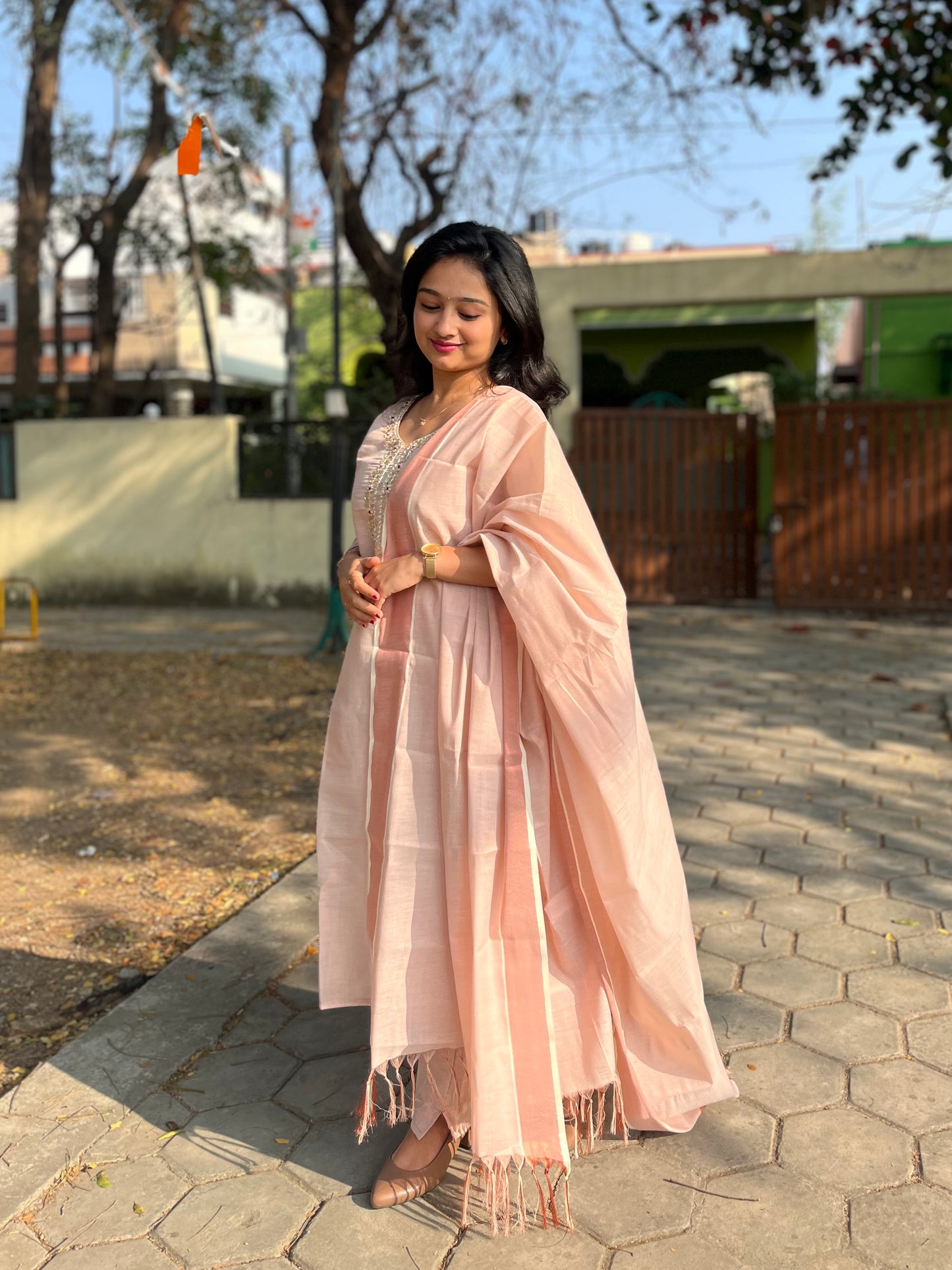 Fashily Tissue Hand Work Kurti Pant and Dupatta Set