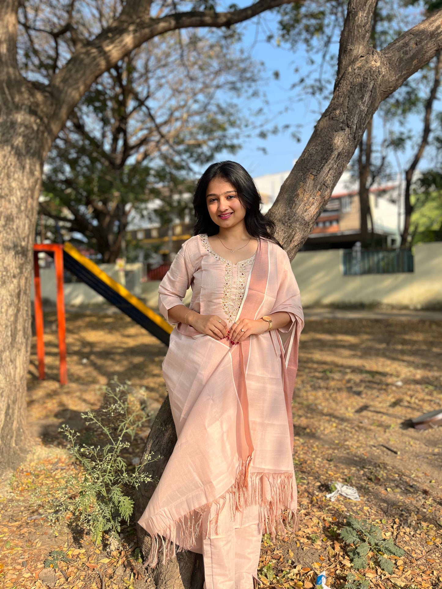Fashily Tissue Hand Work Kurti Pant and Dupatta Set