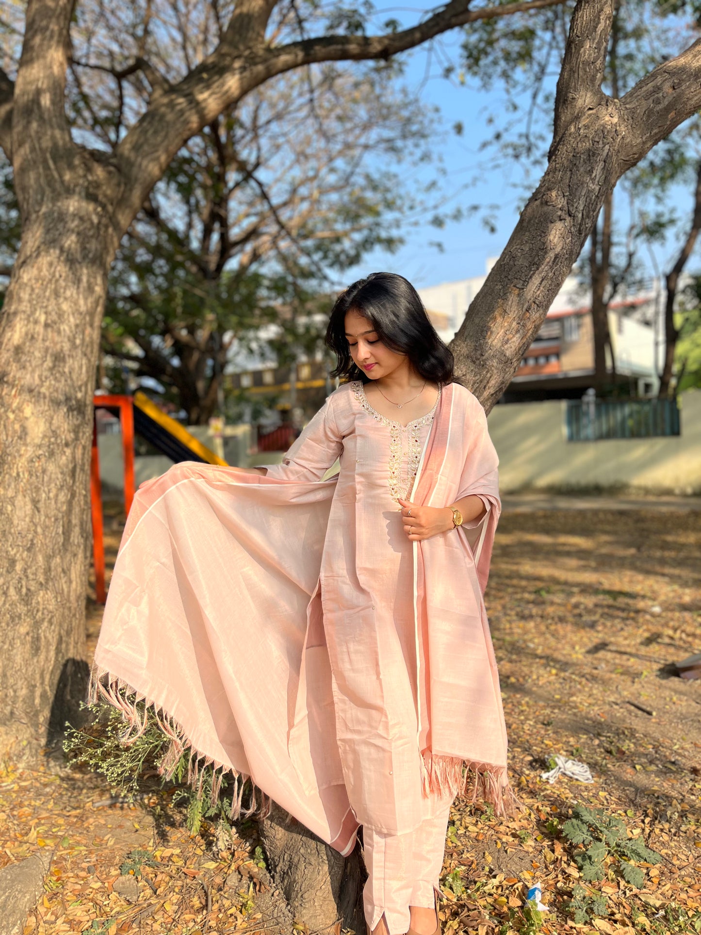 Fashily Tissue Hand Work Kurti Pant and Dupatta Set