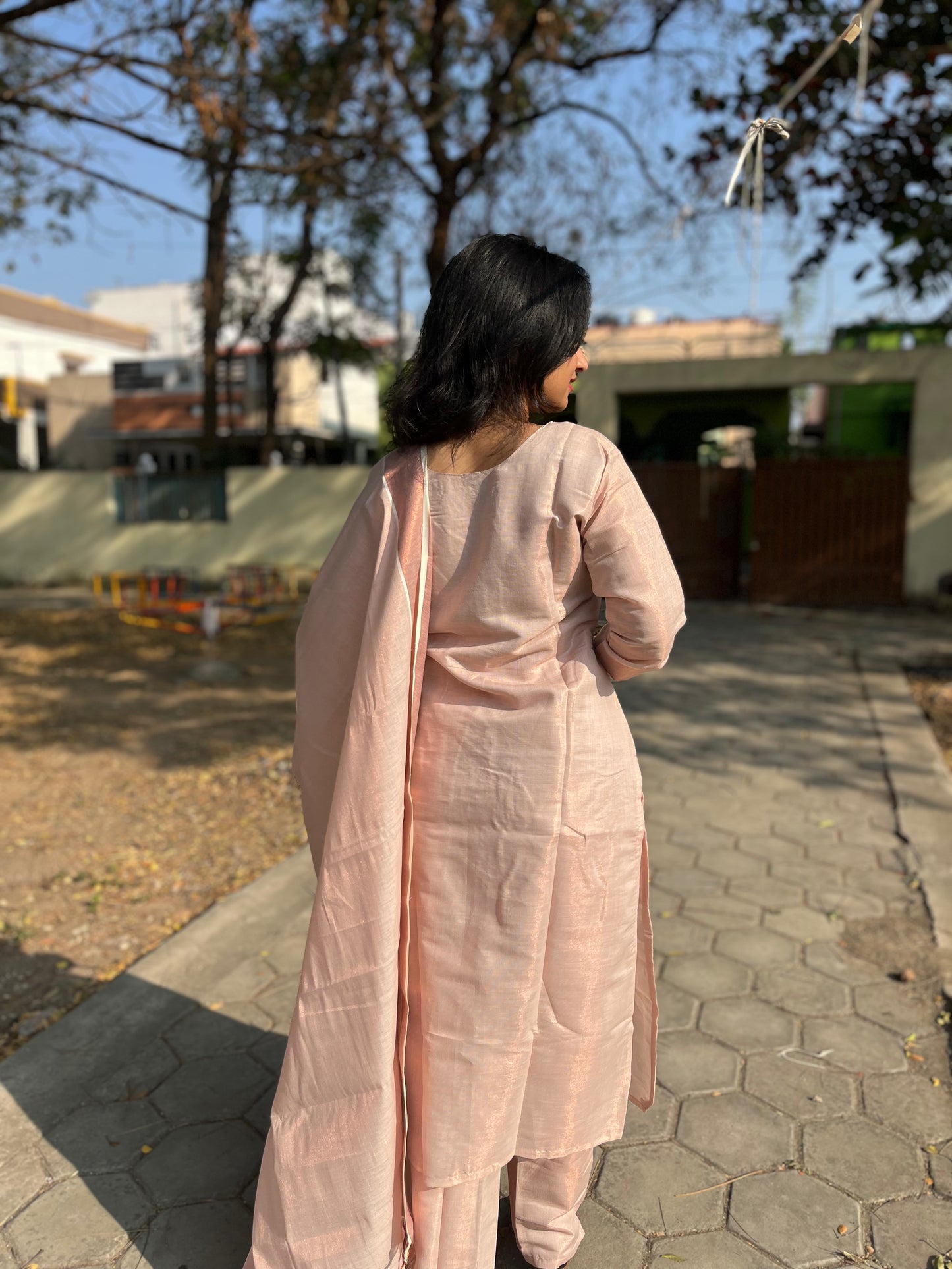 Fashily Tissue Hand Work Kurti Pant and Dupatta Set