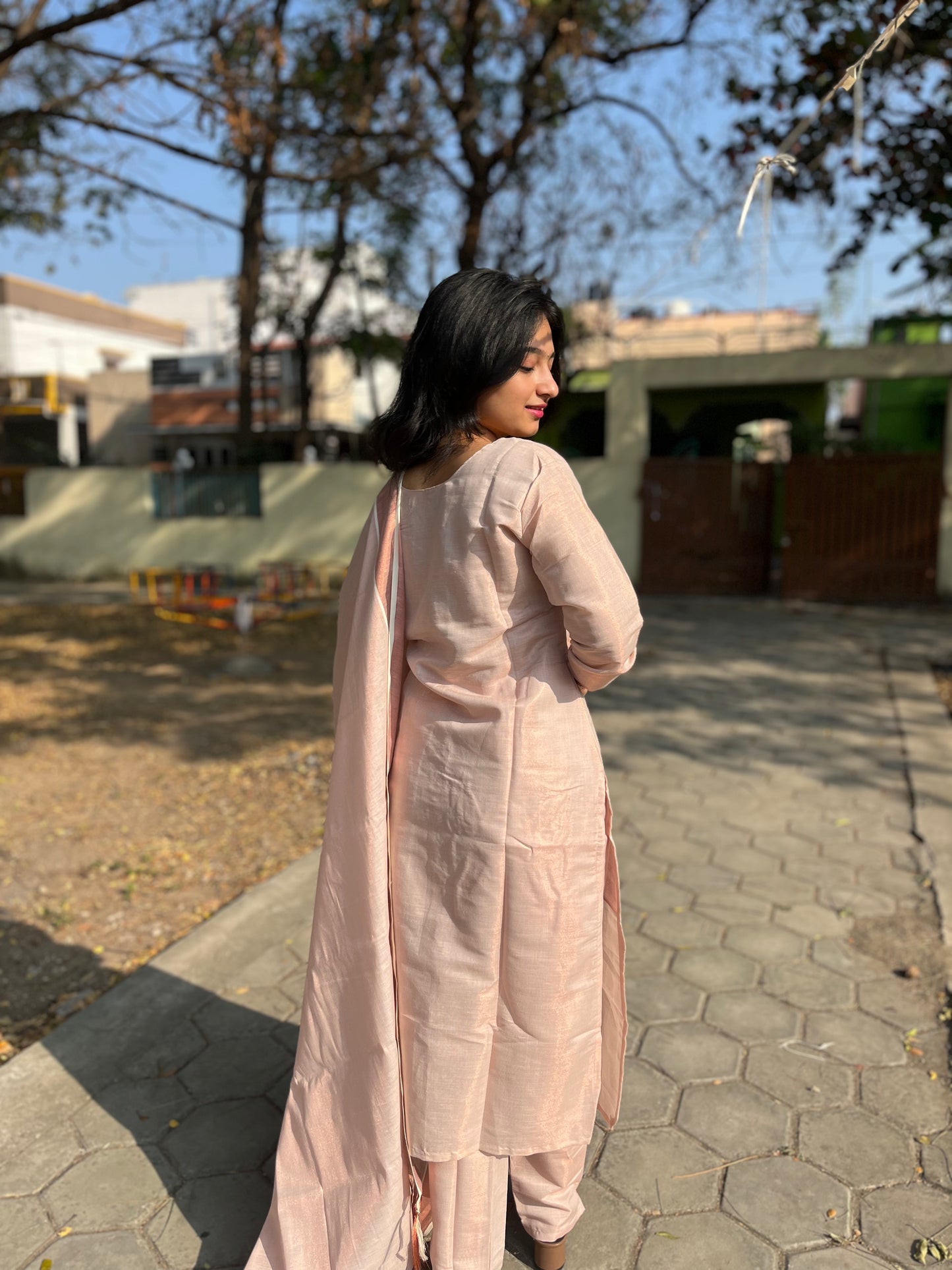 Fashily Tissue Hand Work Kurti Pant and Dupatta Set
