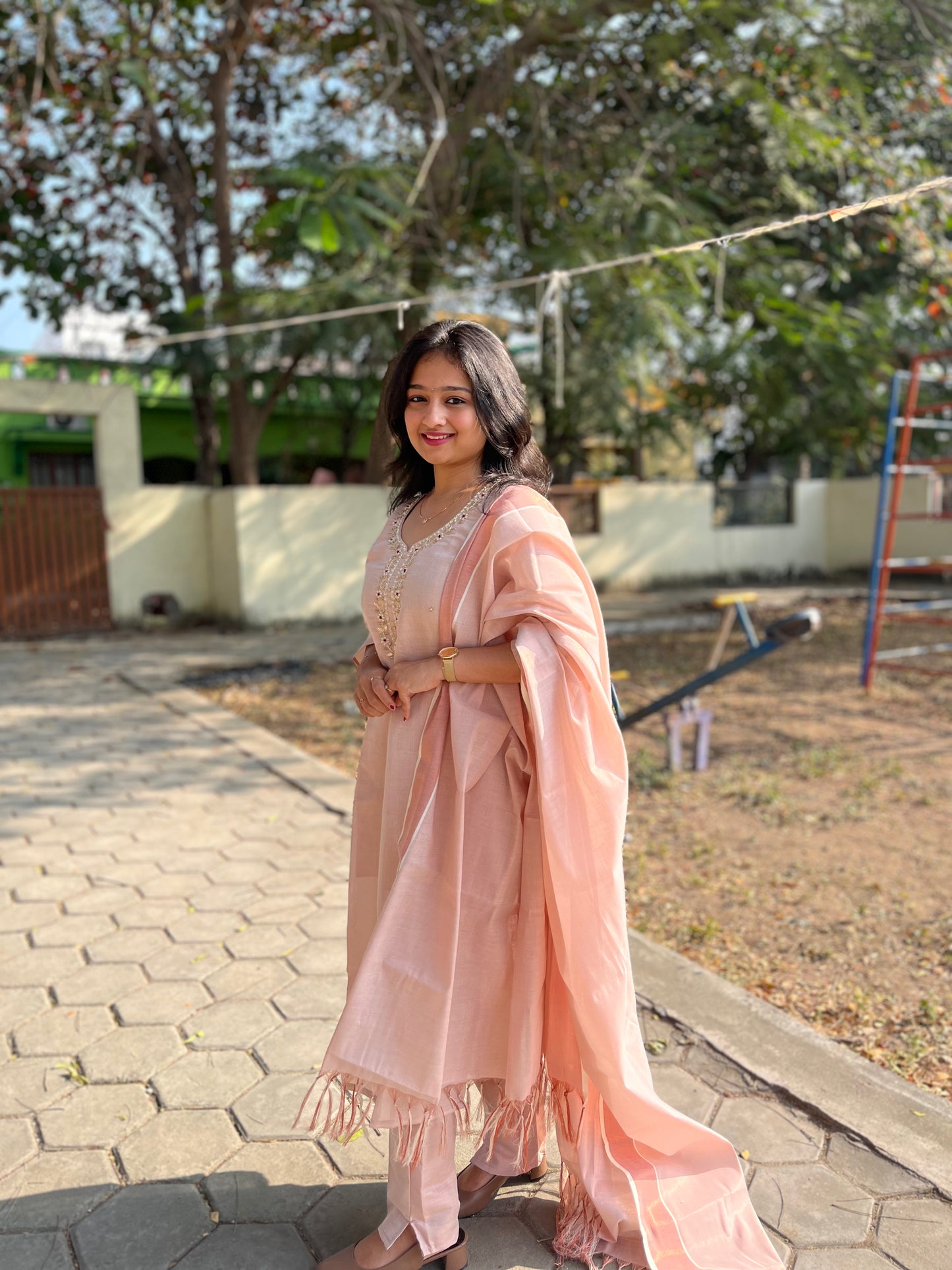 Fashily Tissue Hand Work Kurti Pant and Dupatta Set