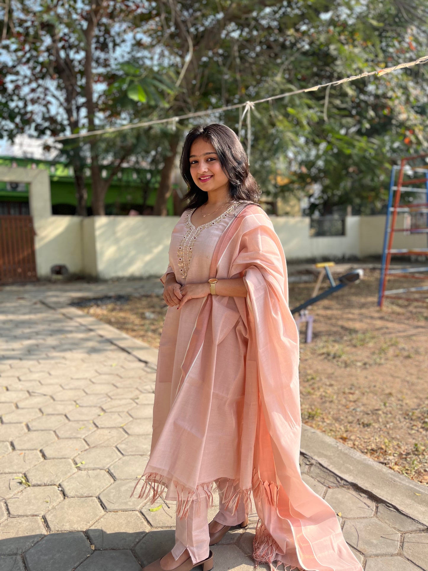 Fashily Tissue Hand Work Kurti Pant and Dupatta Set