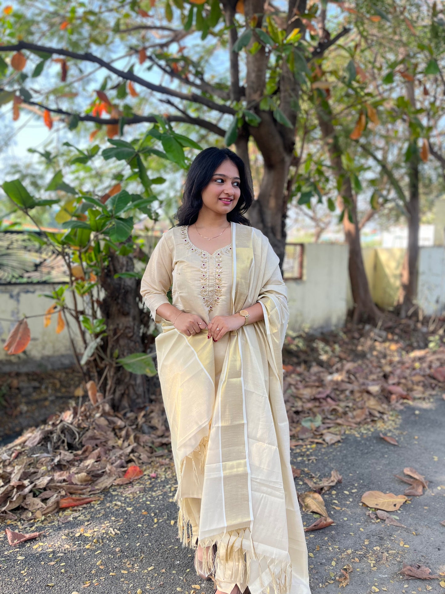 Fashily Tissue Hand Work Kurti Pant and Dupatta Set