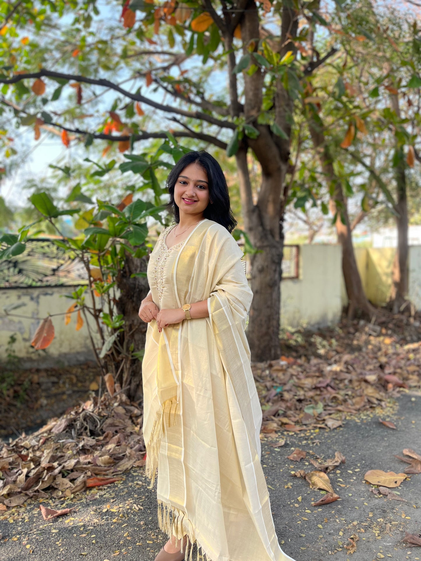 Fashily Tissue Hand Work Kurti Pant and Dupatta Set