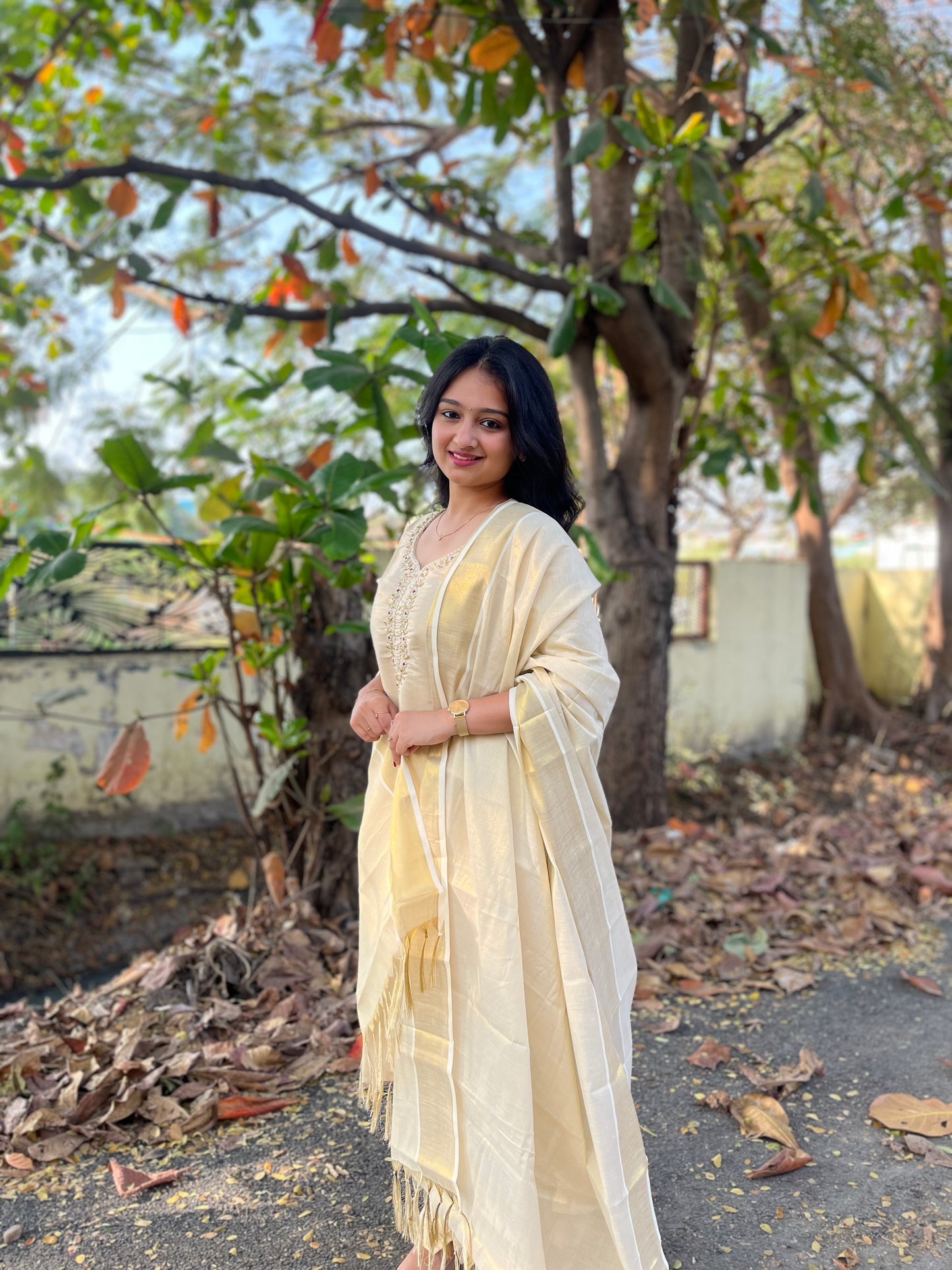 Fashily Tissue Hand Work Kurti Pant and Dupatta Set