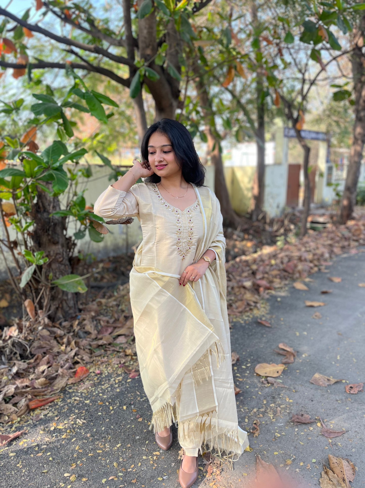 Fashily Tissue Hand Work Kurti Pant and Dupatta Set