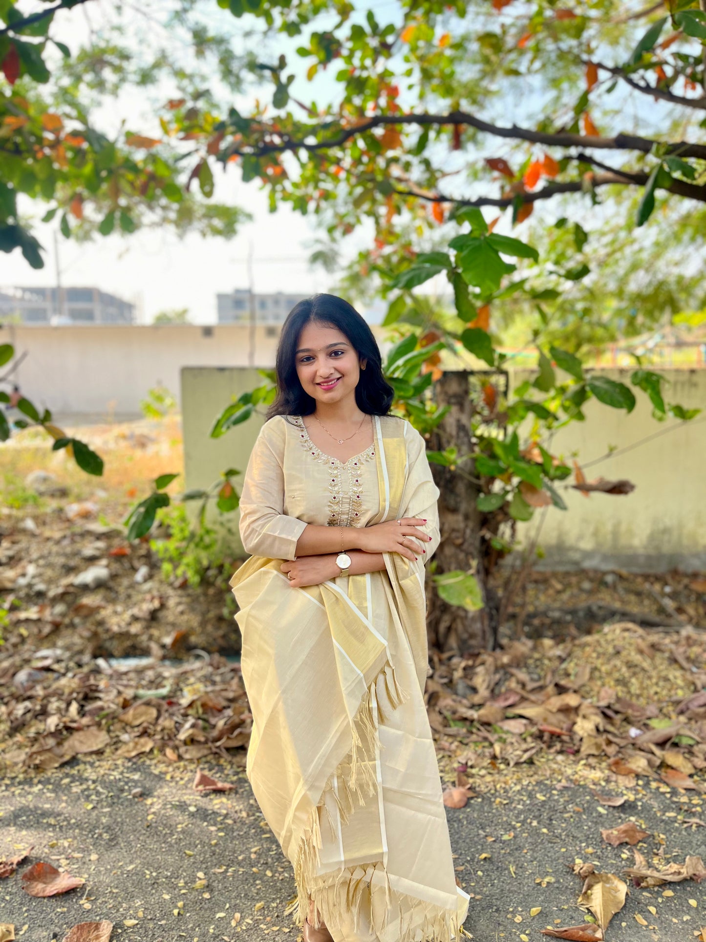 Fashily Tissue Hand Work Kurti Pant and Dupatta Set