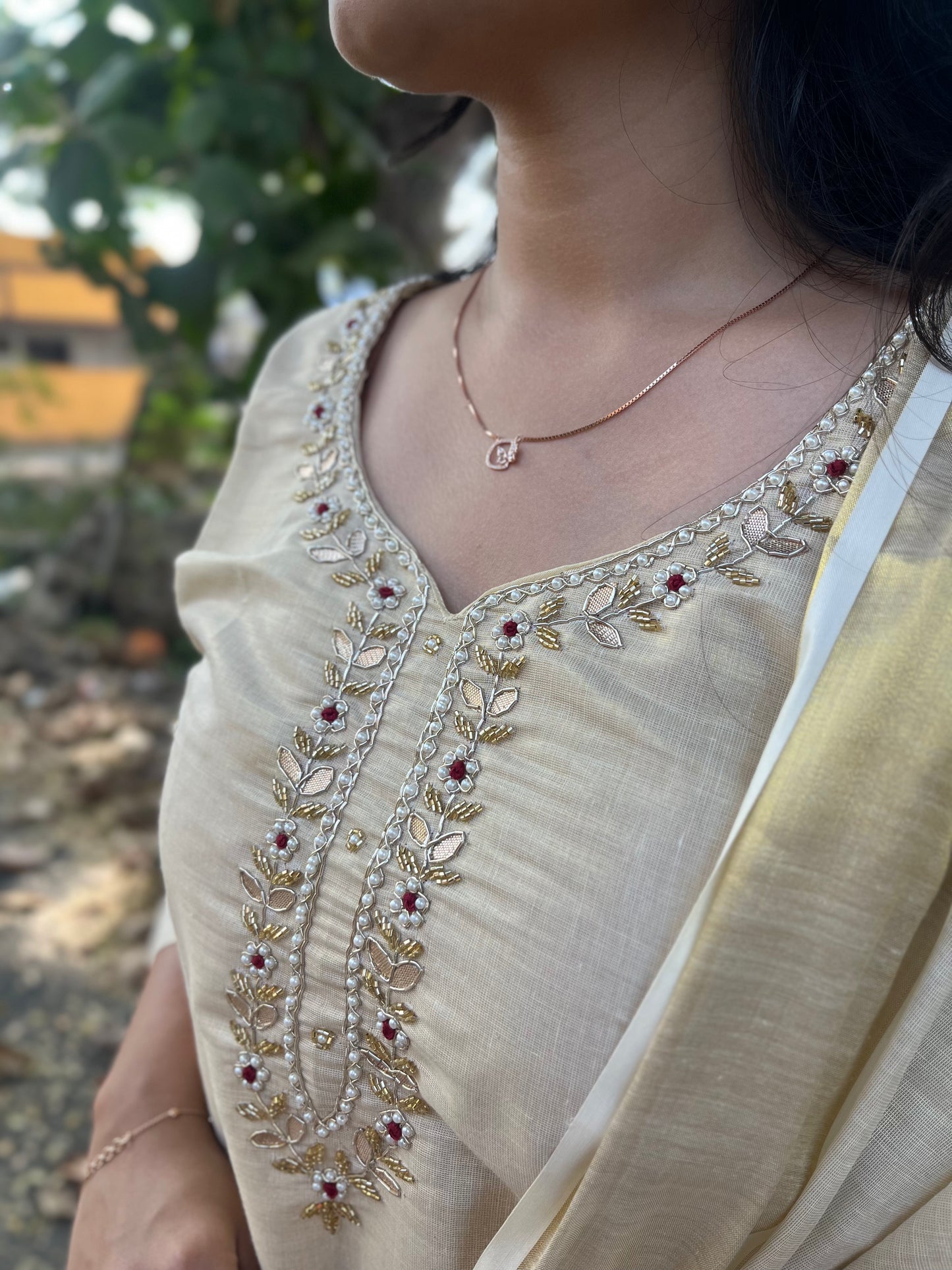 Fashily Tissue Hand Work Kurti Pant and Dupatta Set