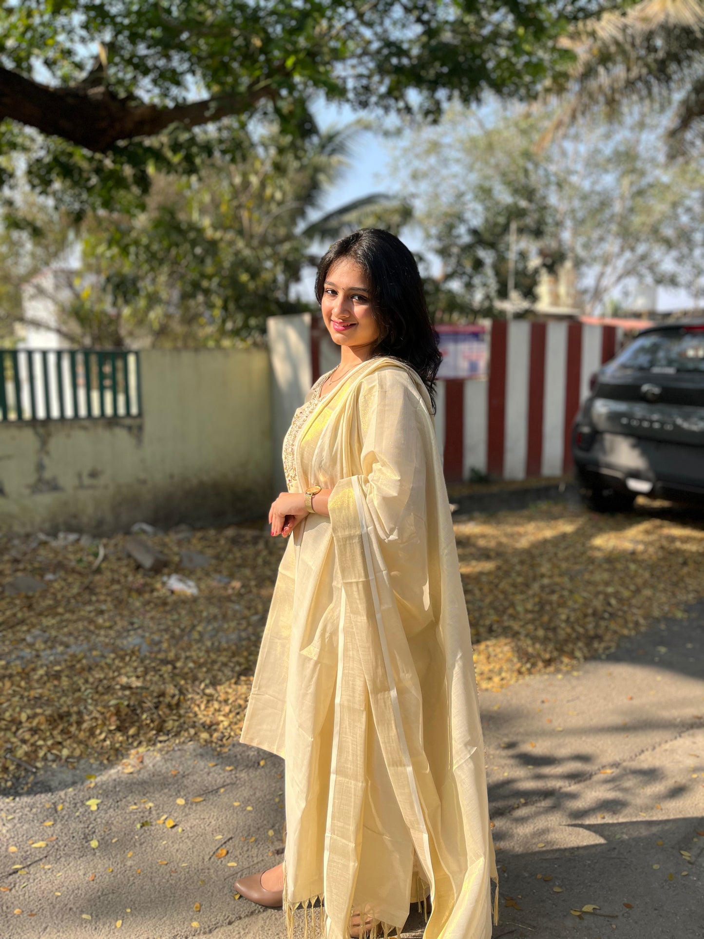 Fashily Tissue Hand Work Kurti Pant and Dupatta Set