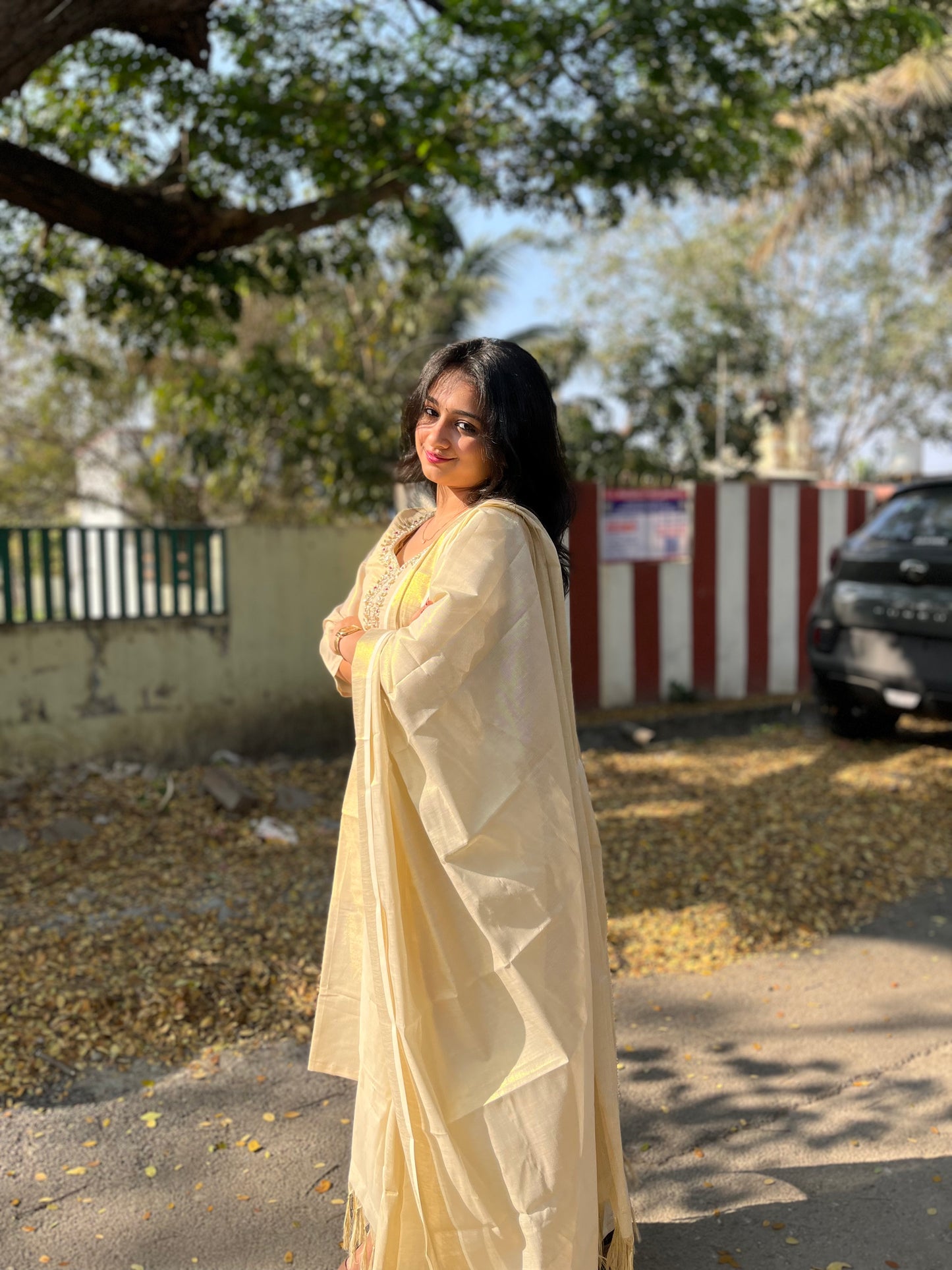 Fashily Tissue Hand Work Kurti Pant and Dupatta Set