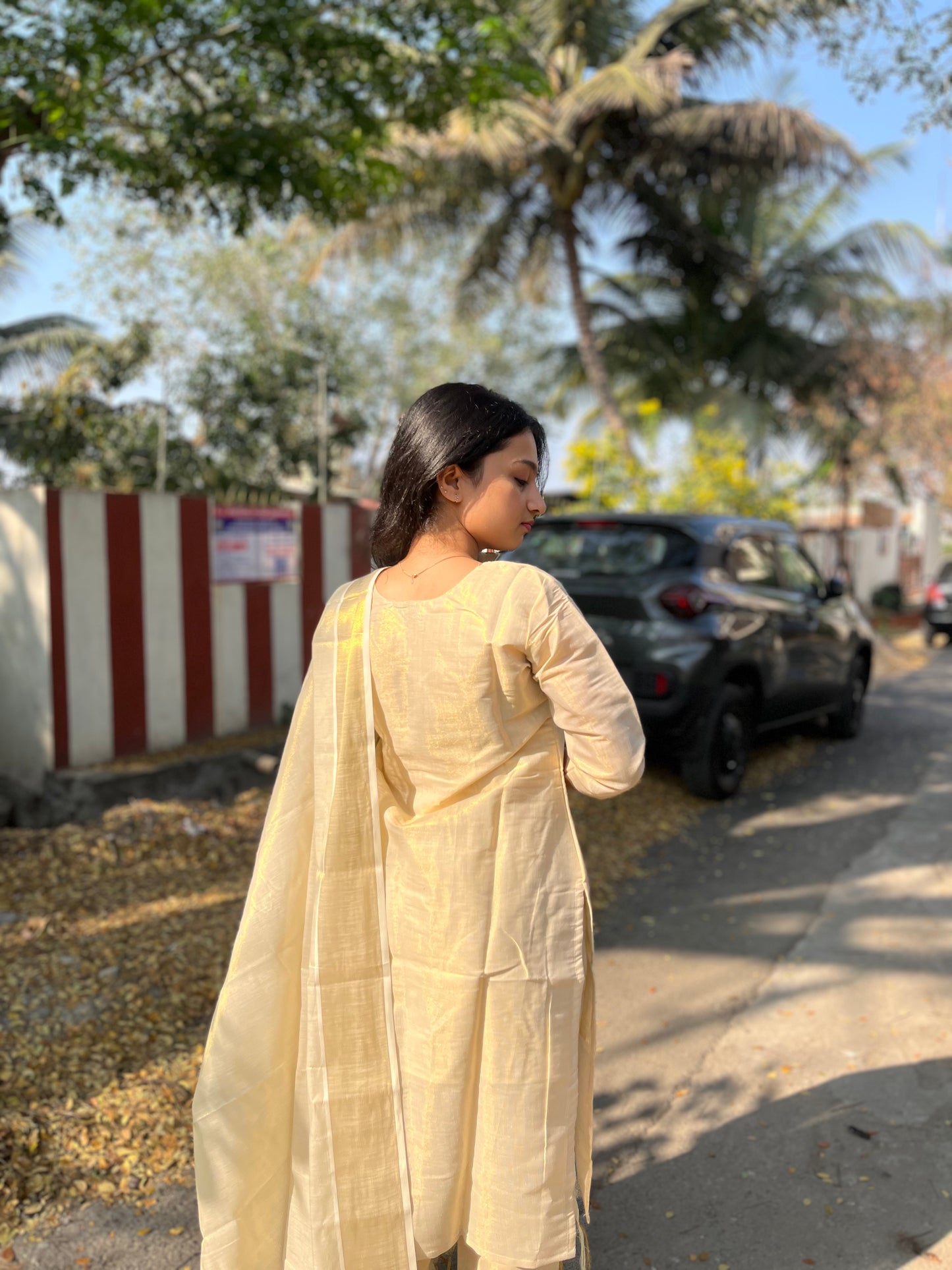 Fashily Tissue Hand Work Kurti Pant and Dupatta Set