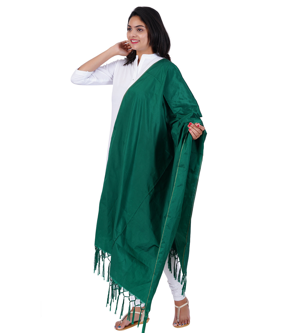 Women's Soft Silk Plain Dupatta - Bottle Green