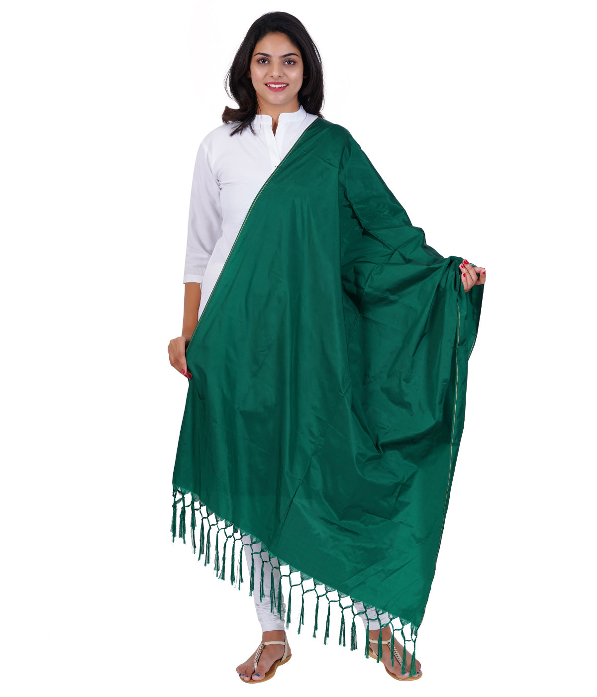 Women's Soft Silk Plain Dupatta - Bottle Green