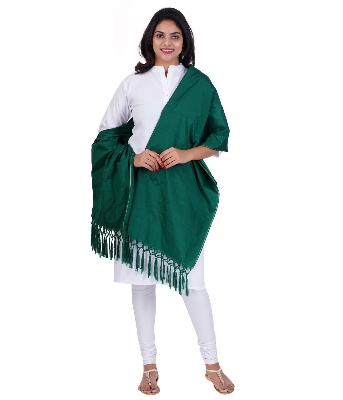 Women's Soft Silk Plain Dupatta - Bottle Green