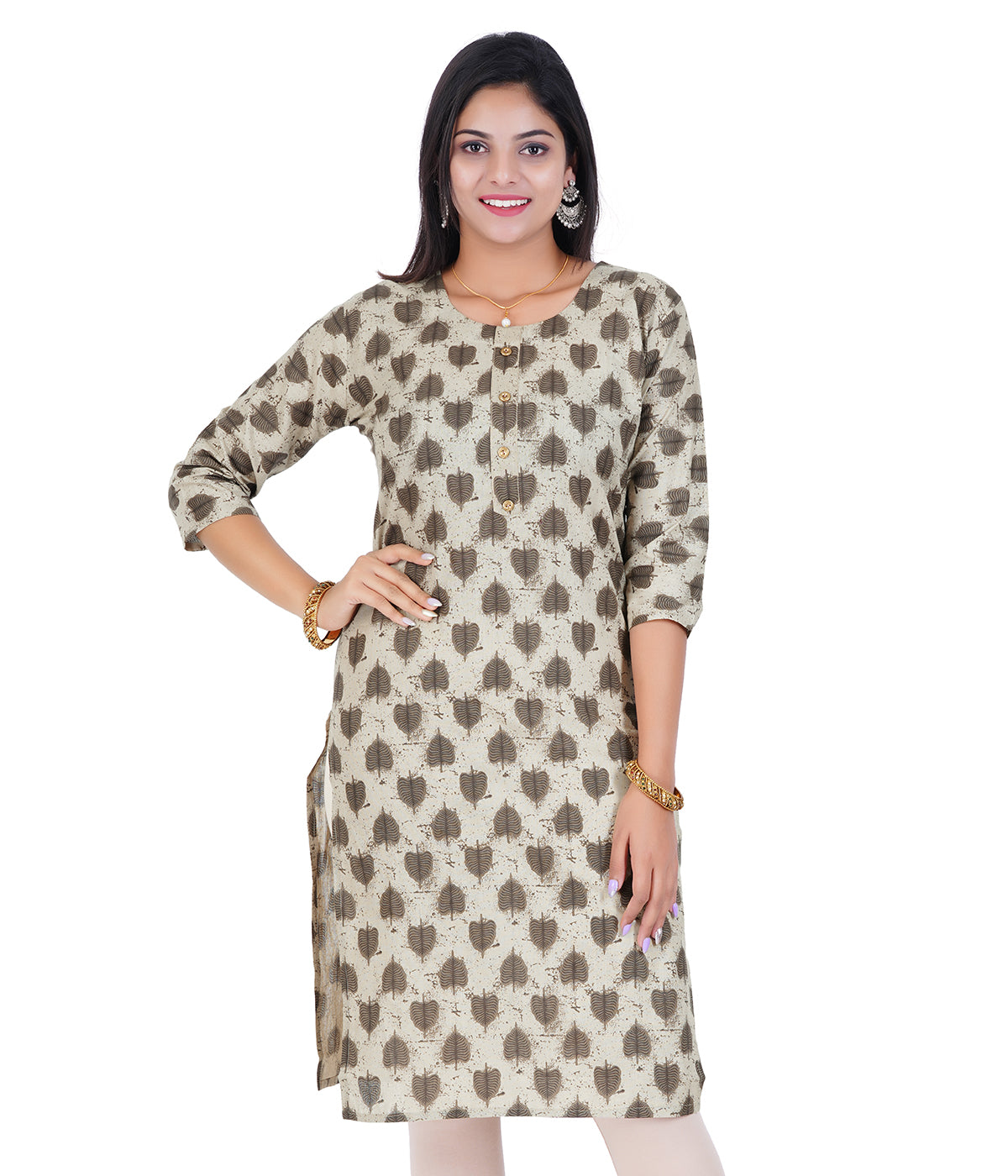 Women's Cotton Printed Kurtis - Brown