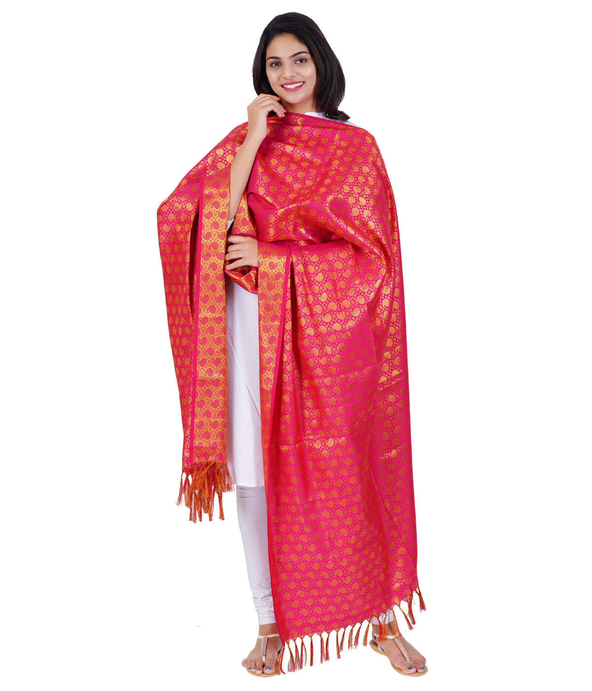 Women's Jacquard Banarasi Dupatta - Rani Pink Big Mango