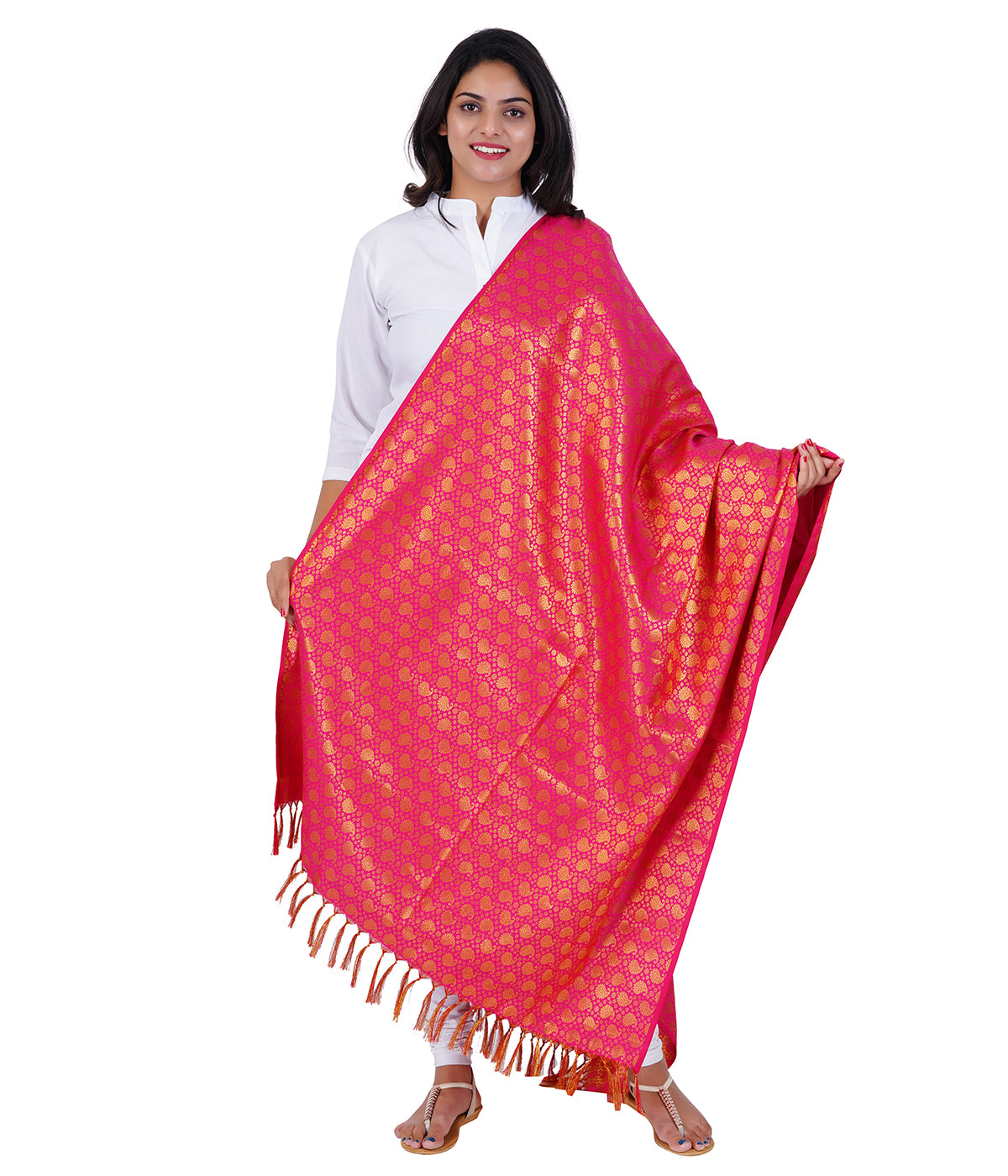 Women's Jacquard Banarasi Dupatta - Rani Pink Big Mango
