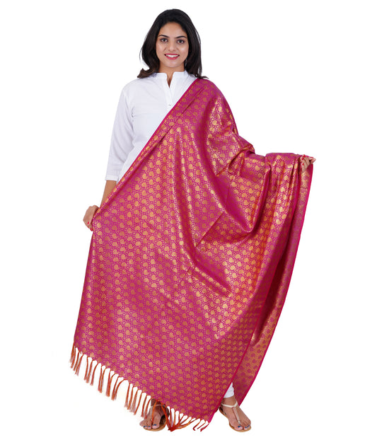 Women's Jacquard Banarasi Dupatta - Majenta Big Mango