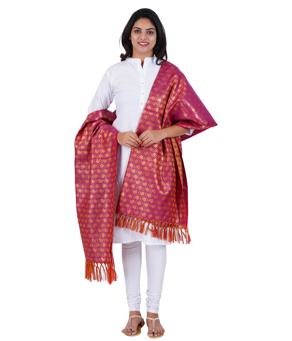 Women's Jacquard Banarasi Dupatta - Majenta Big Mango