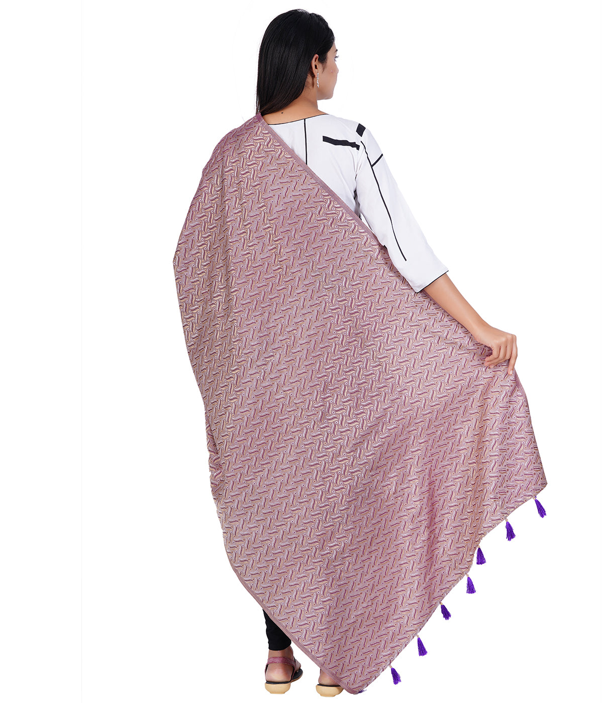 Women's Satin Jacquard Woven Dupatta - Triple Line Purple