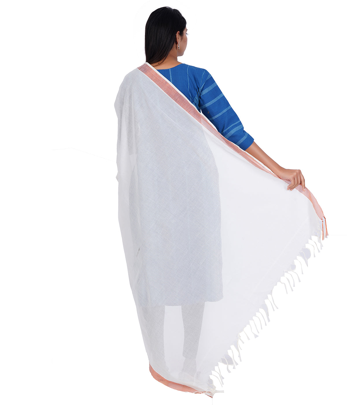 Women's Kerala Kasavu Cotton Dupatta - Copper Border