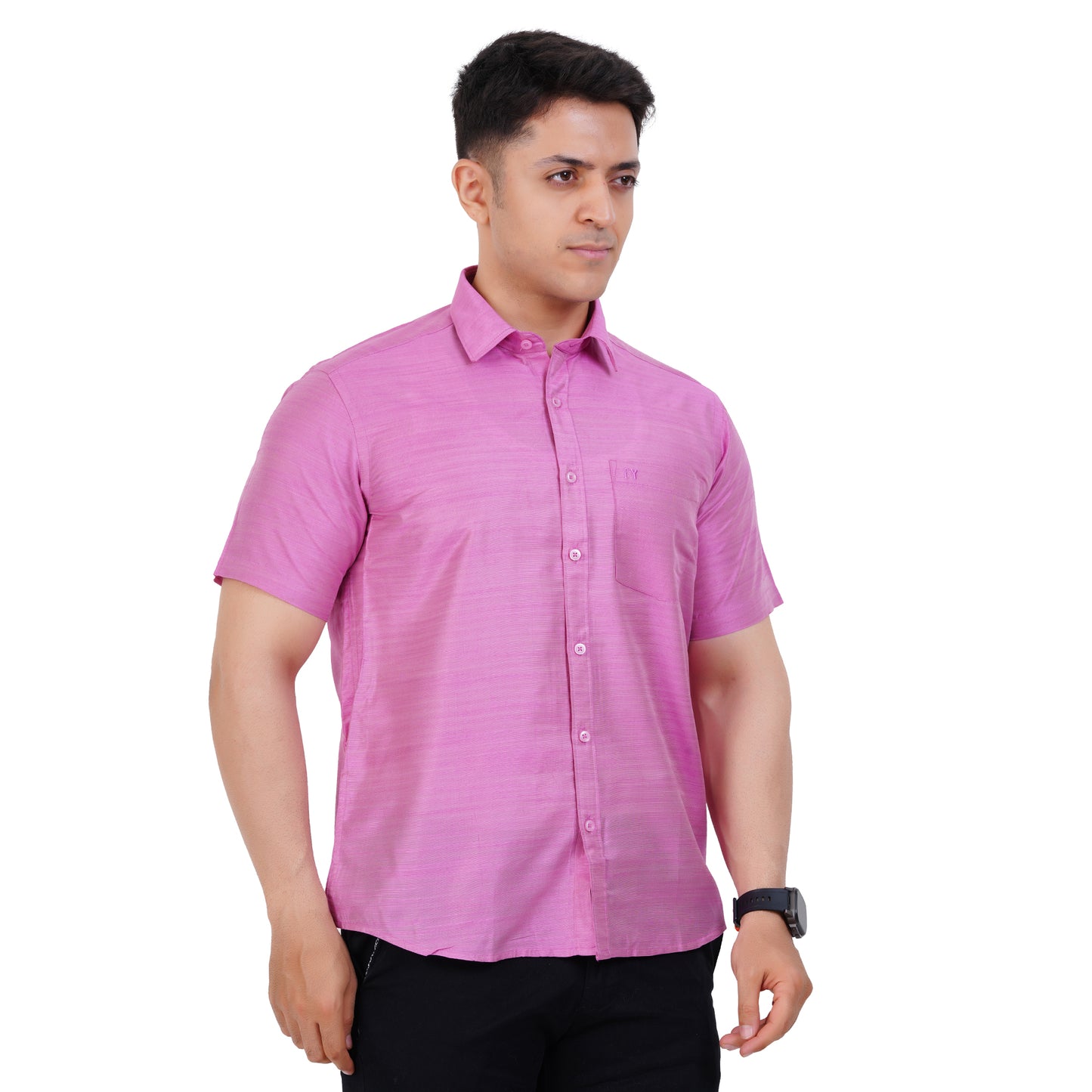 Fashily Men's Formal Shirt | Regular Fit Shirt for Men | Half Sleeve Solid Plain Office Wear Shirt for Man