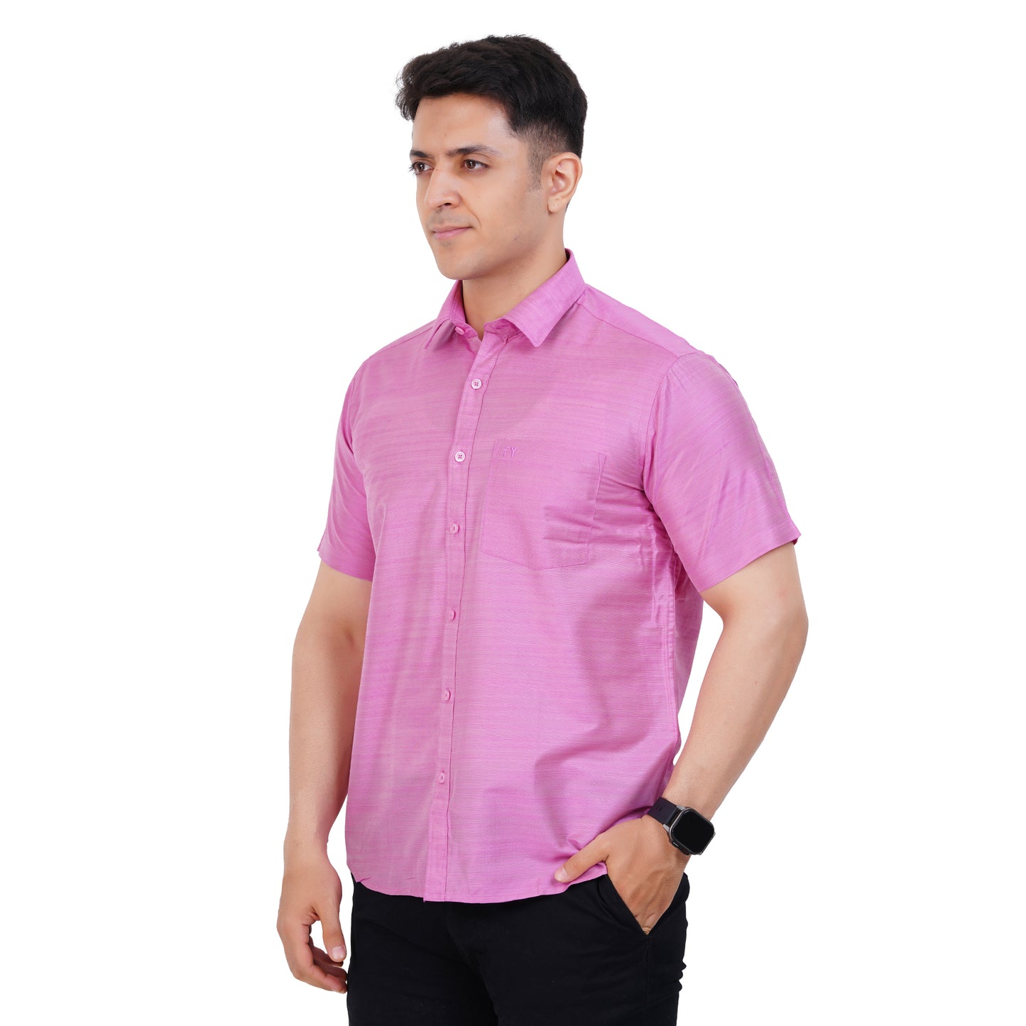 Fashily Men's Formal Shirt | Regular Fit Shirt for Men | Half Sleeve Solid Plain Office Wear Shirt for Man