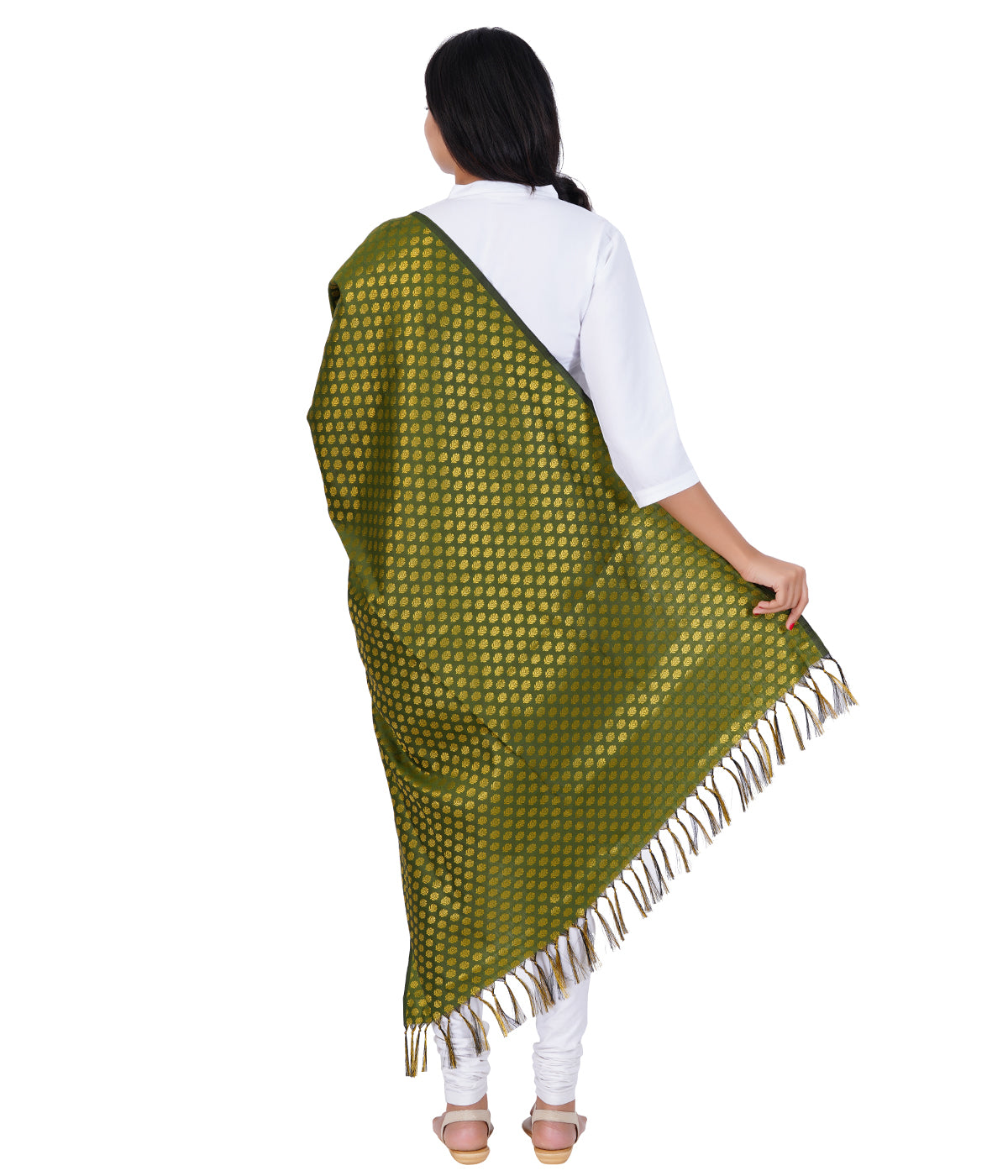 Women's Jacquard Banarasi Dupatta - Olive Green Small Flower