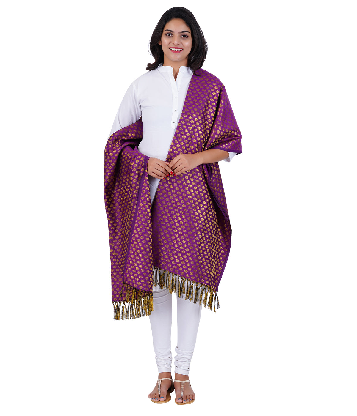 Women's Jacquard Banarasi Dupatta - Purple Small Flower