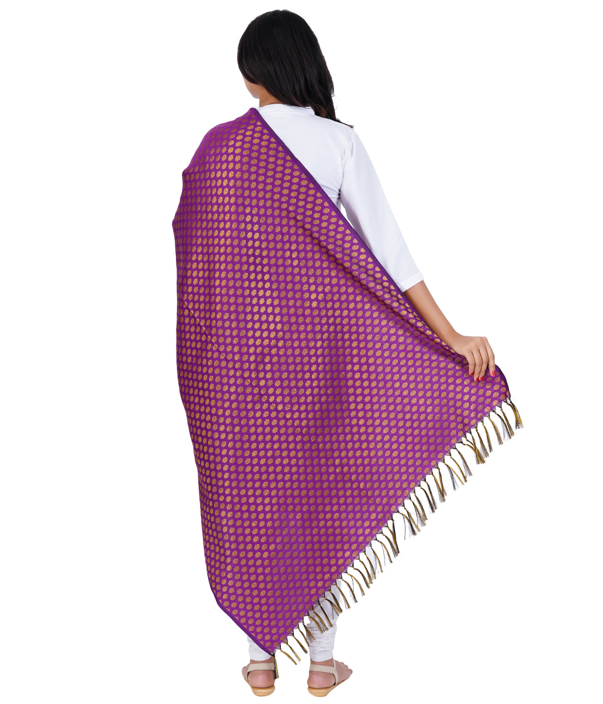 Women's Jacquard Banarasi Dupatta - Purple Small Flower
