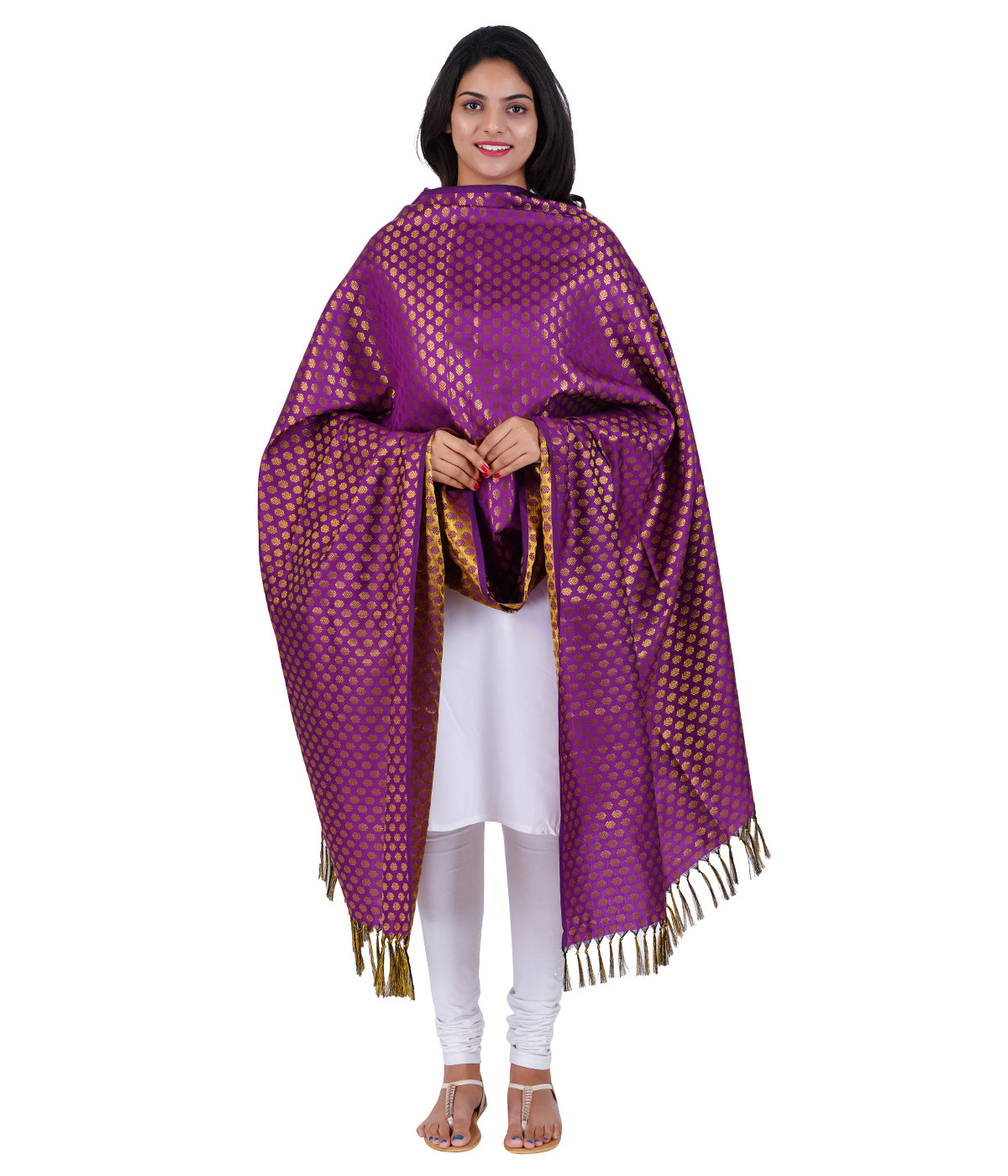 Women's Jacquard Banarasi Dupatta - Purple Small Flower