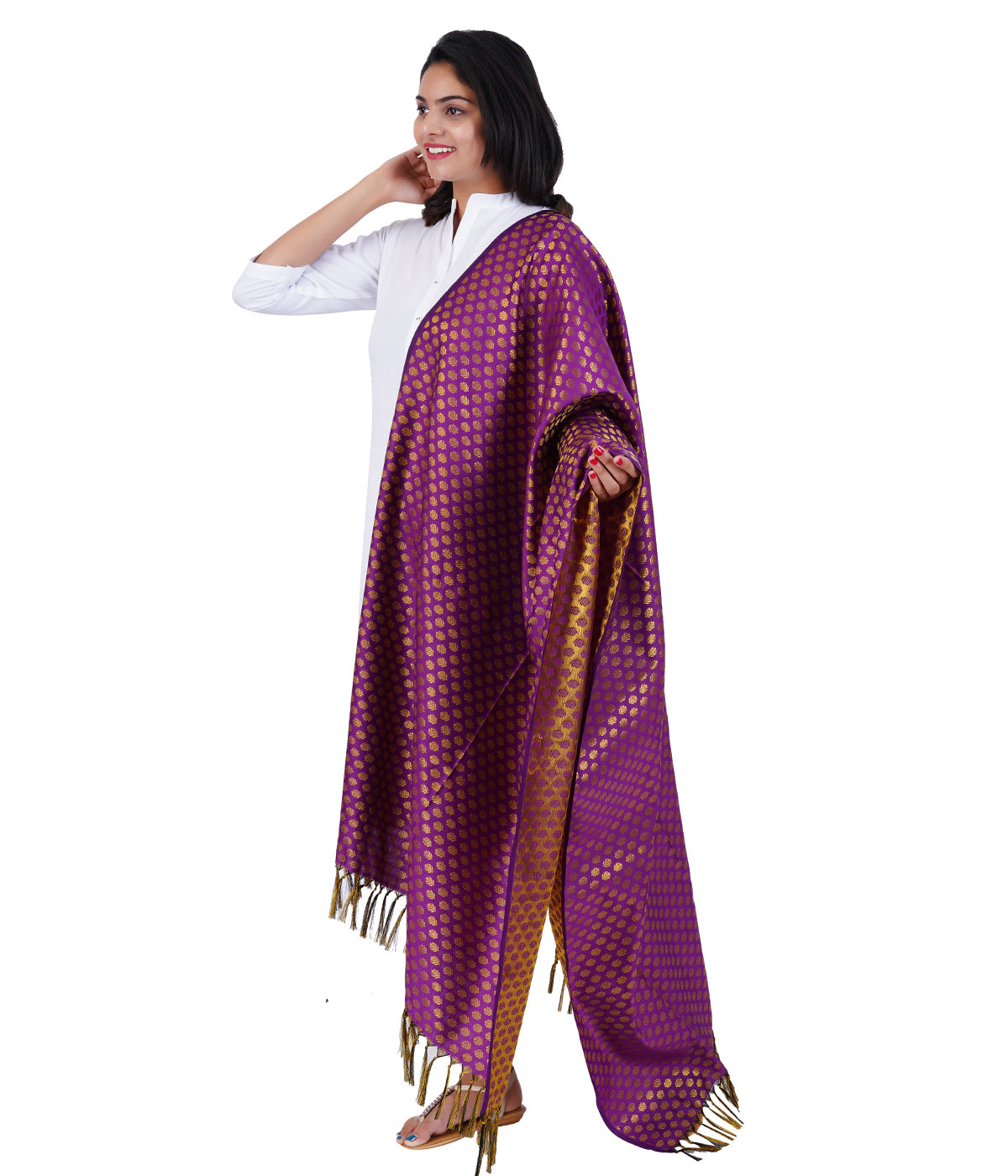 Women's Jacquard Banarasi Dupatta - Purple Small Flower