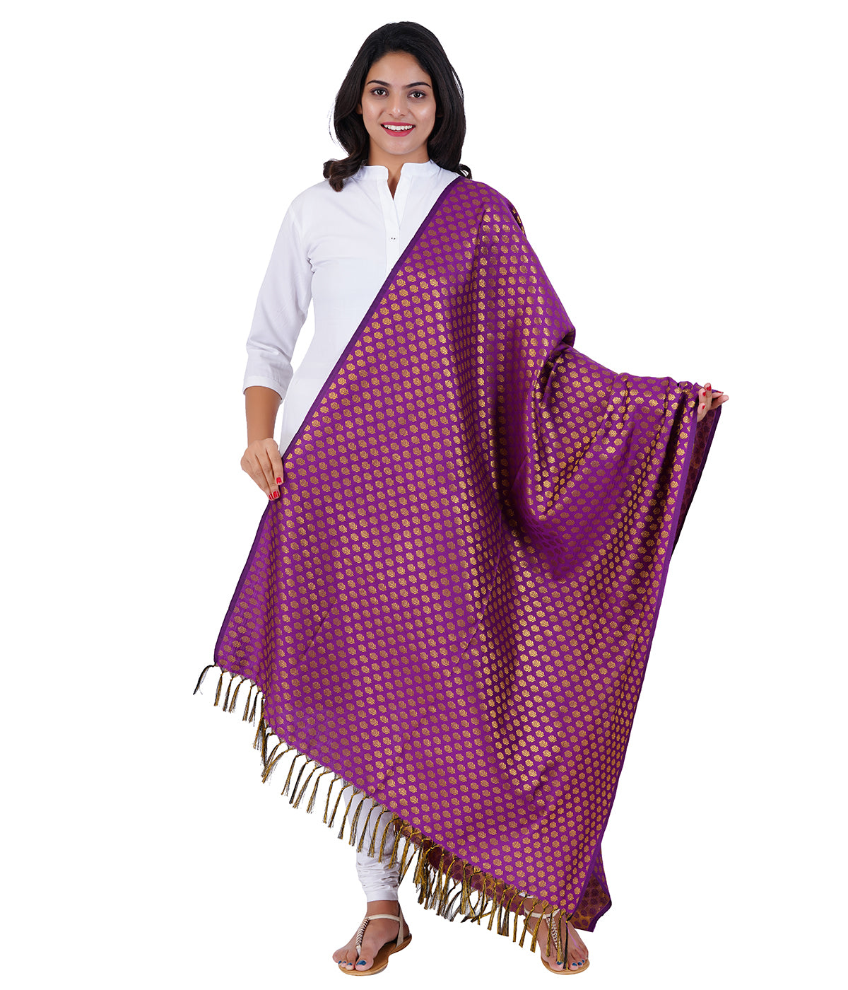 Women's Jacquard Banarasi Dupatta - Purple Small Flower
