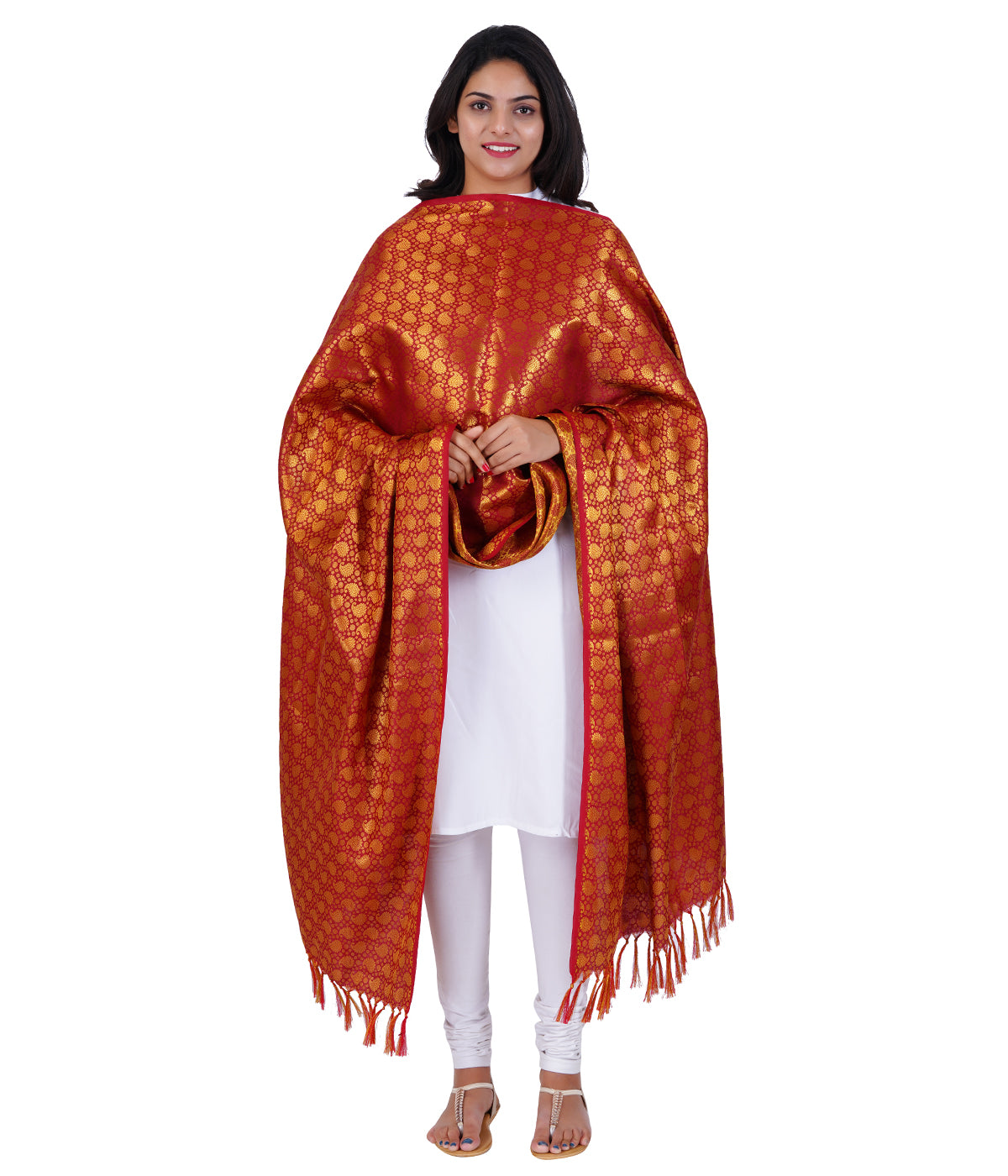 Women's Jacquard Banarasi Dupatta - Maroon Big Mango