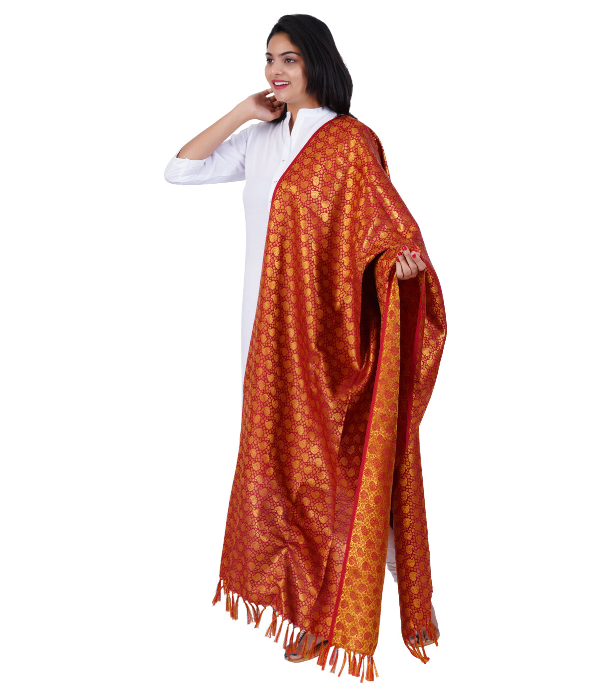 Women's Jacquard Banarasi Dupatta - Maroon Big Mango