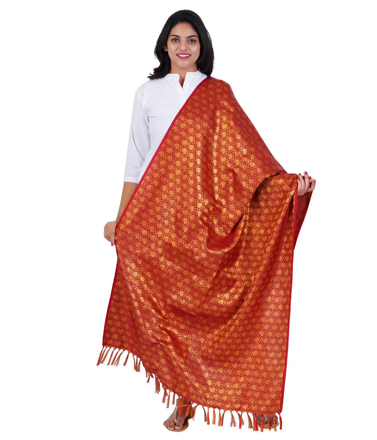 Women's Jacquard Banarasi Dupatta - Maroon Big Mango
