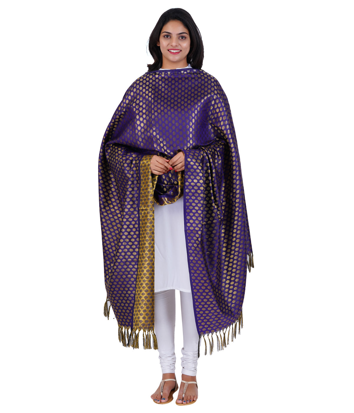 Women's Jacquard Banarasi Dupatta - Blue Small Flower