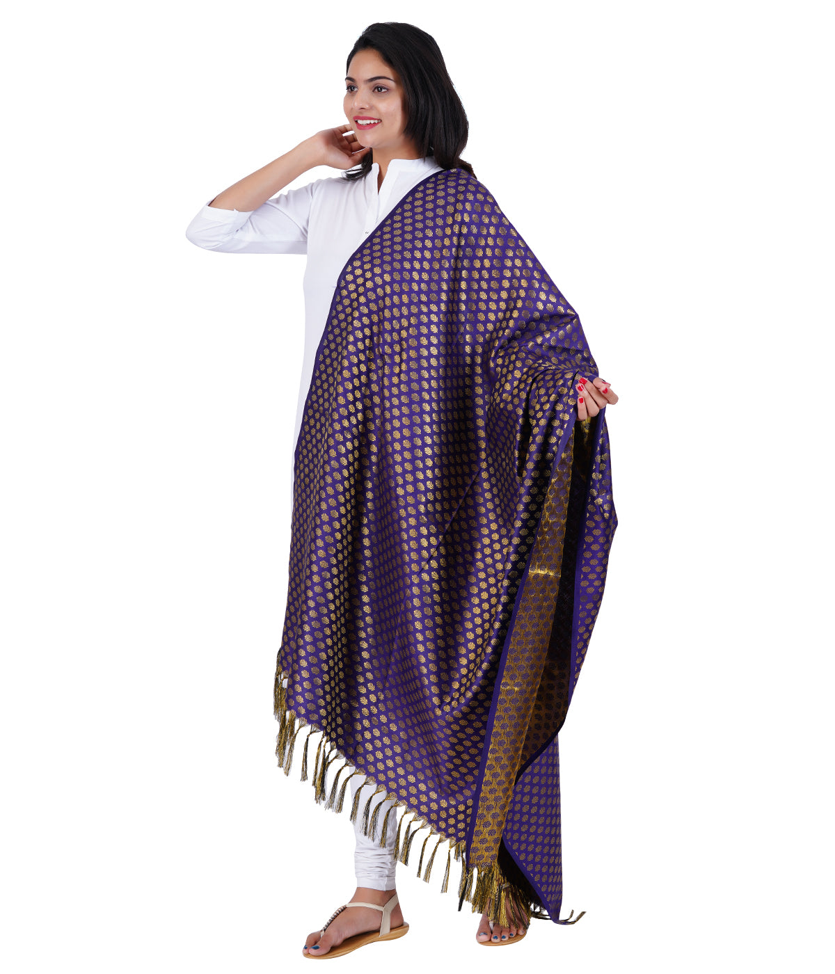 Women's Jacquard Banarasi Dupatta - Blue Small Flower
