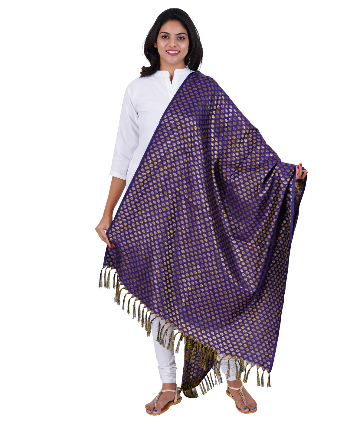 Women's Jacquard Banarasi Dupatta - Blue Small Flower