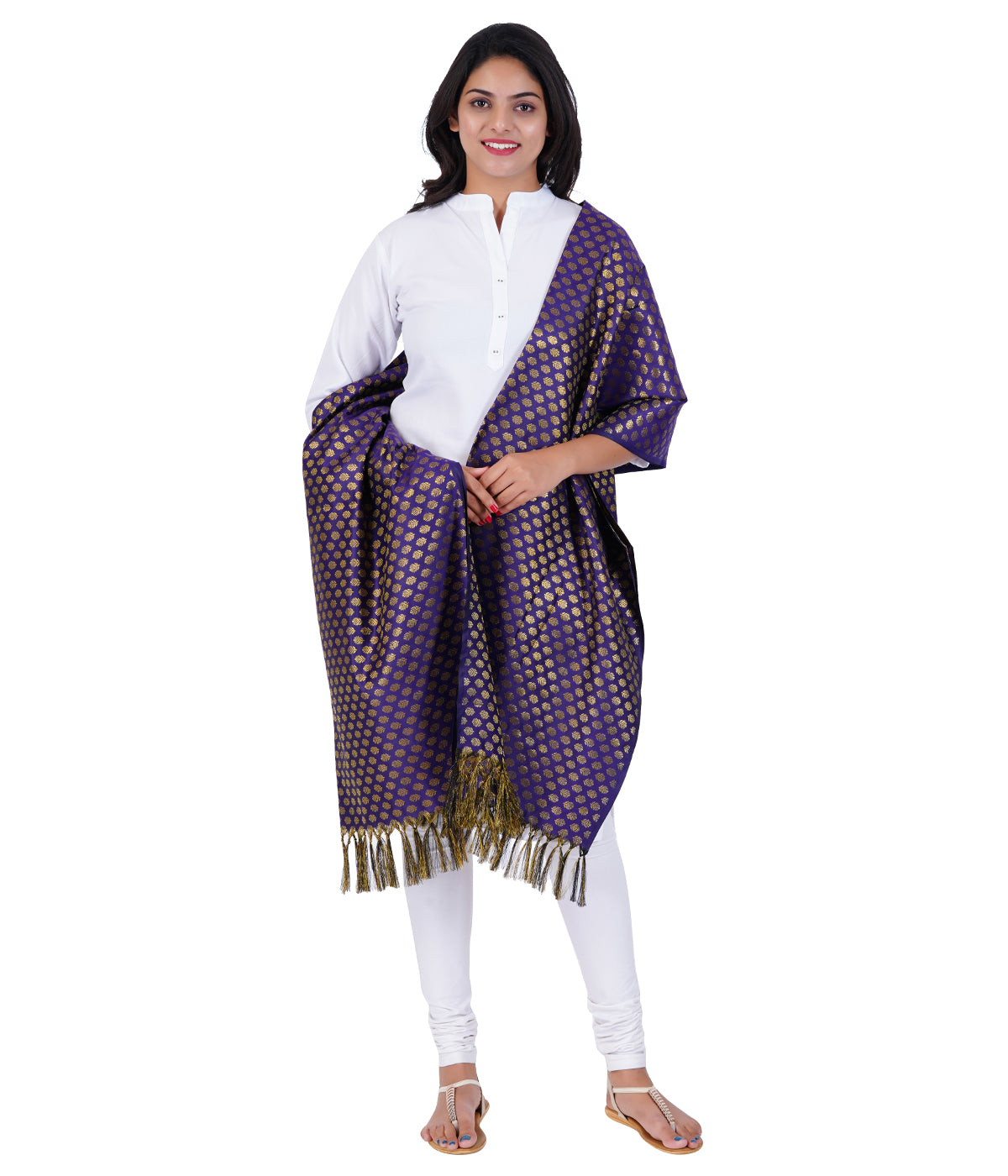 Women's Jacquard Banarasi Dupatta - Blue Small Flower