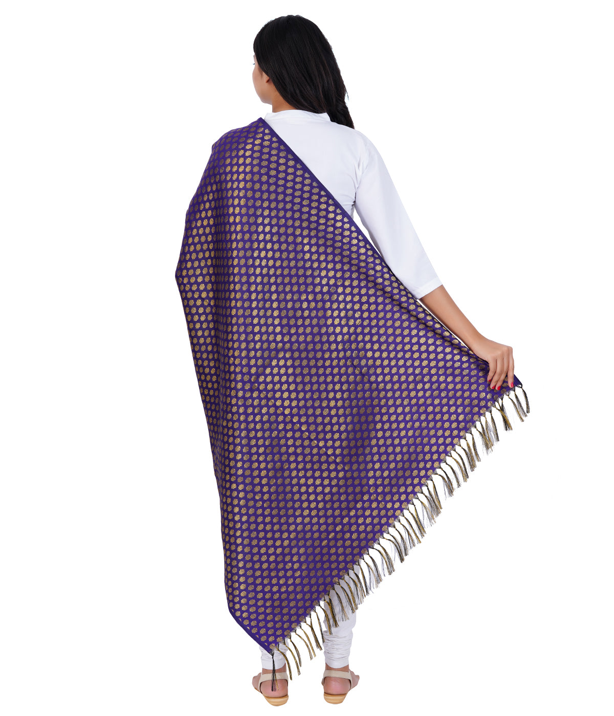 Women's Jacquard Banarasi Dupatta - Blue Small Flower