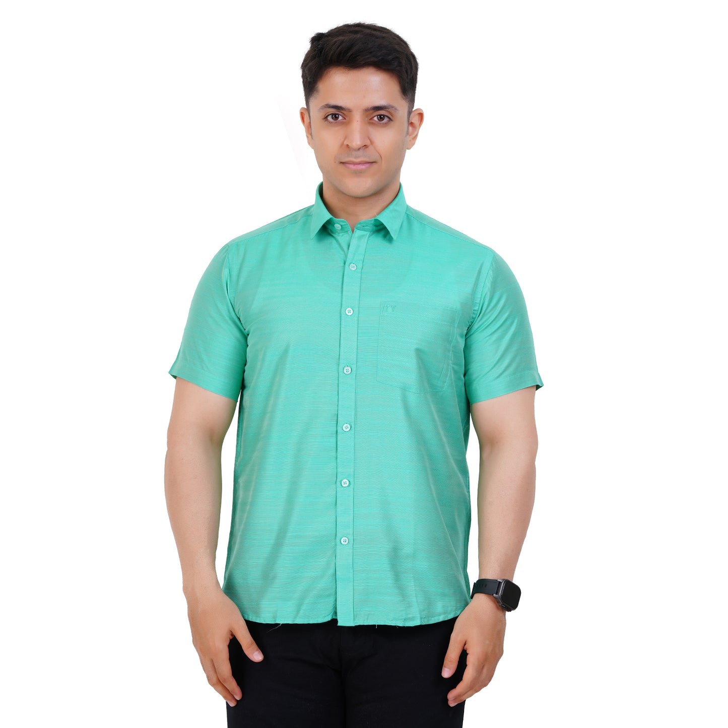 Fashily Men's Formal Shirt | Regular Fit Shirt for Men | Half Sleeve Solid Plain Office Wear Shirt for Man