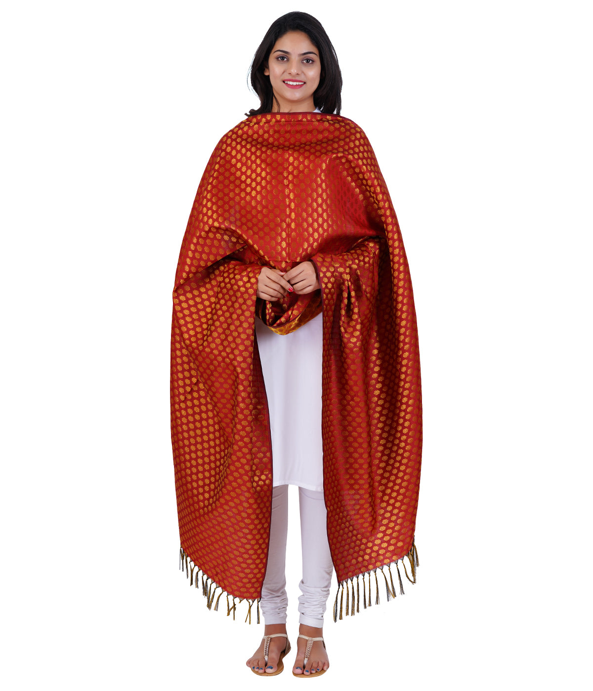 Women's Jacquard Banarasi Dupatta - Maroon Small Flower