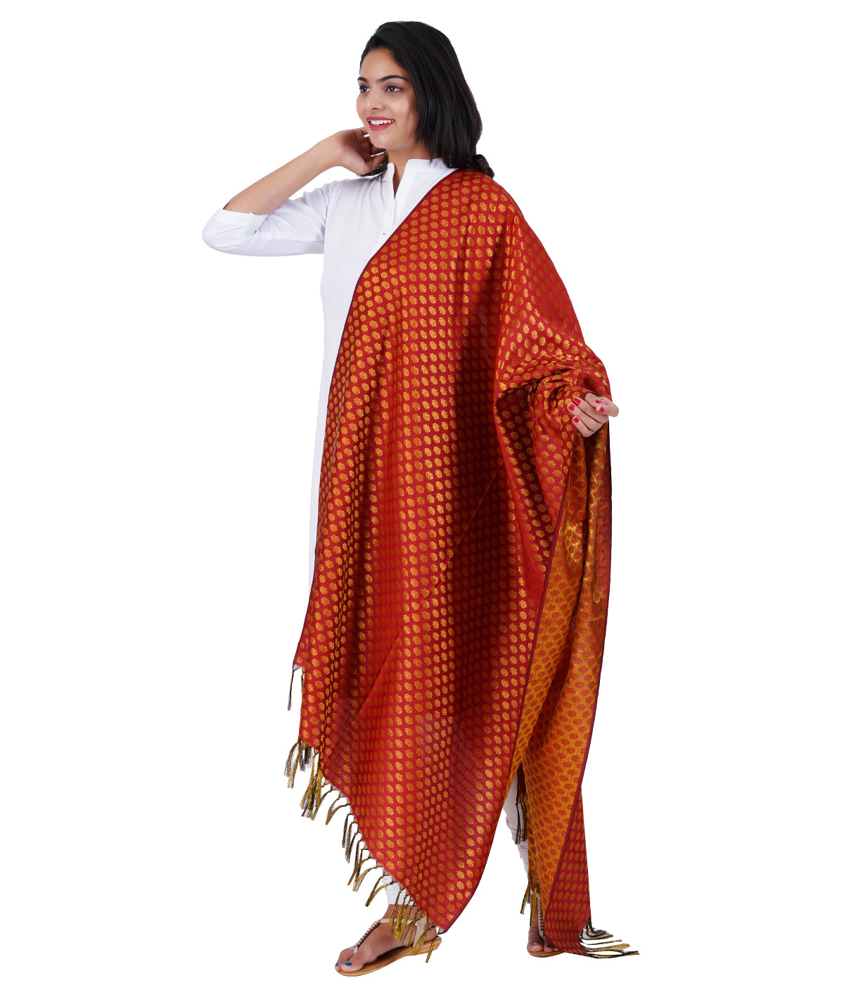 Women's Jacquard Banarasi Dupatta - Maroon Small Flower