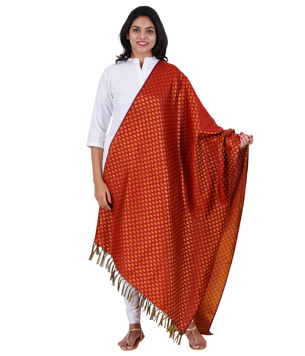 Women's Jacquard Banarasi Dupatta - Maroon Small Flower