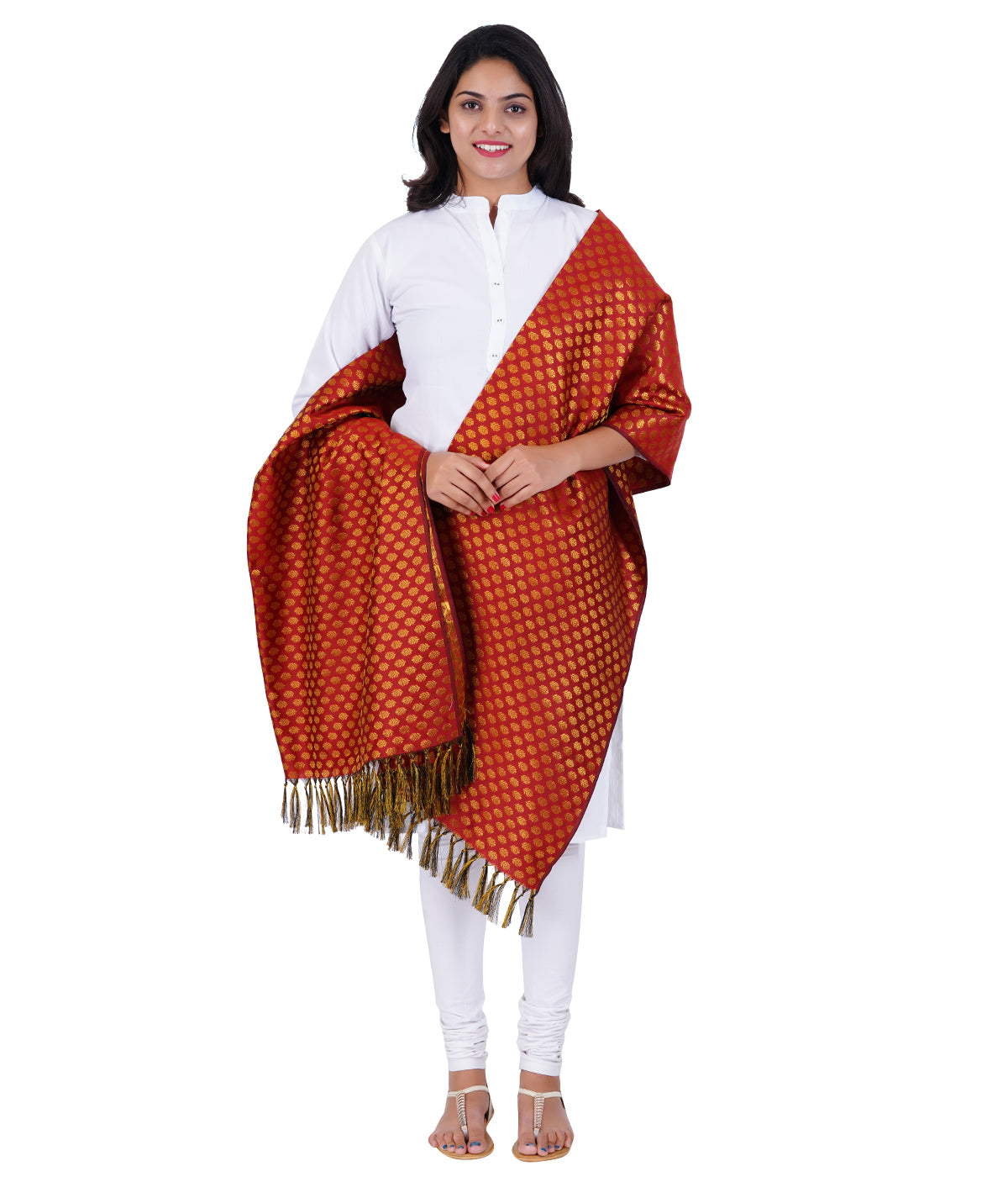 Women's Jacquard Banarasi Dupatta - Maroon Small Flower