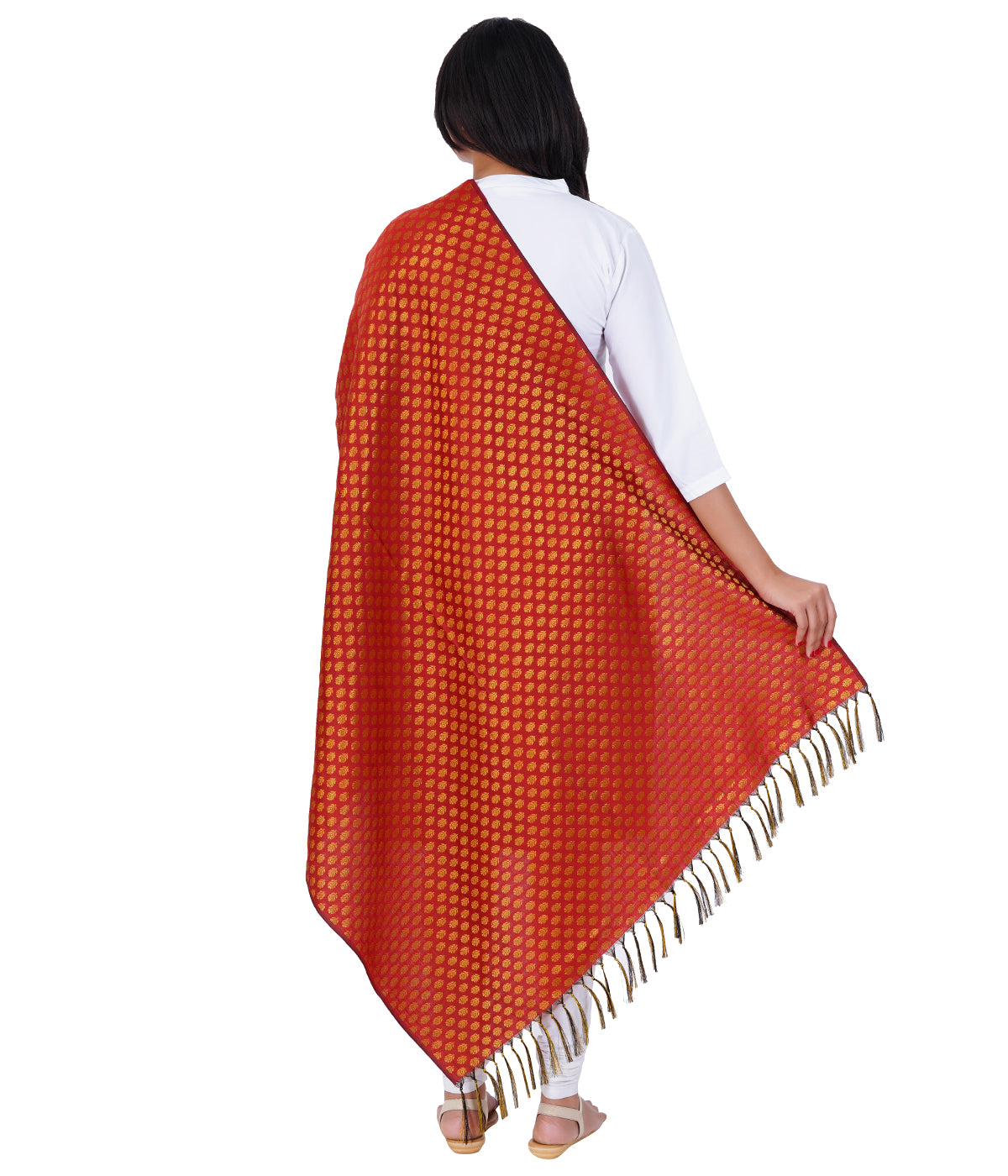 Women's Jacquard Banarasi Dupatta - Maroon Small Flower